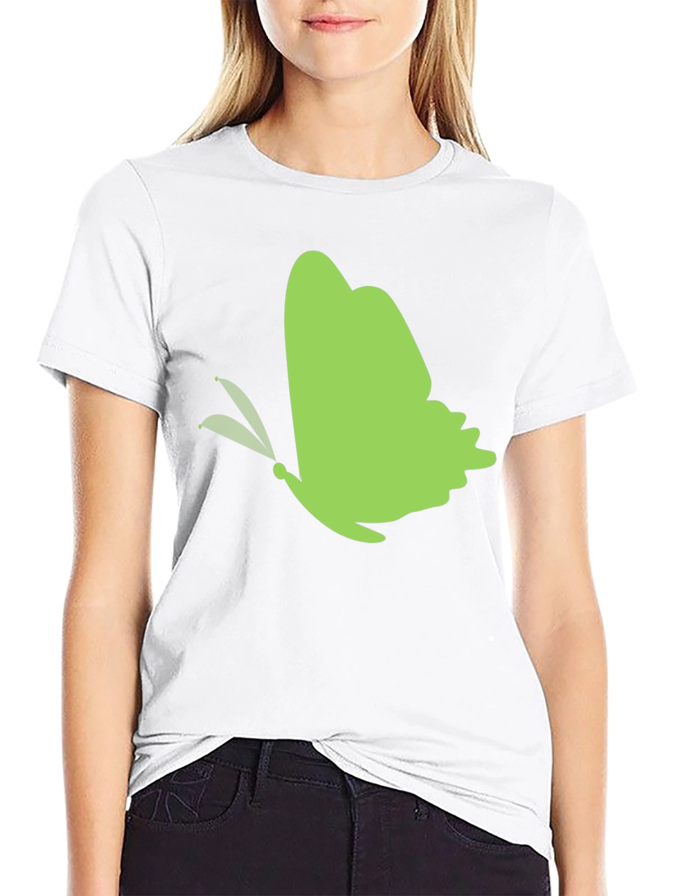 Green Butterfly Black T-Shirt