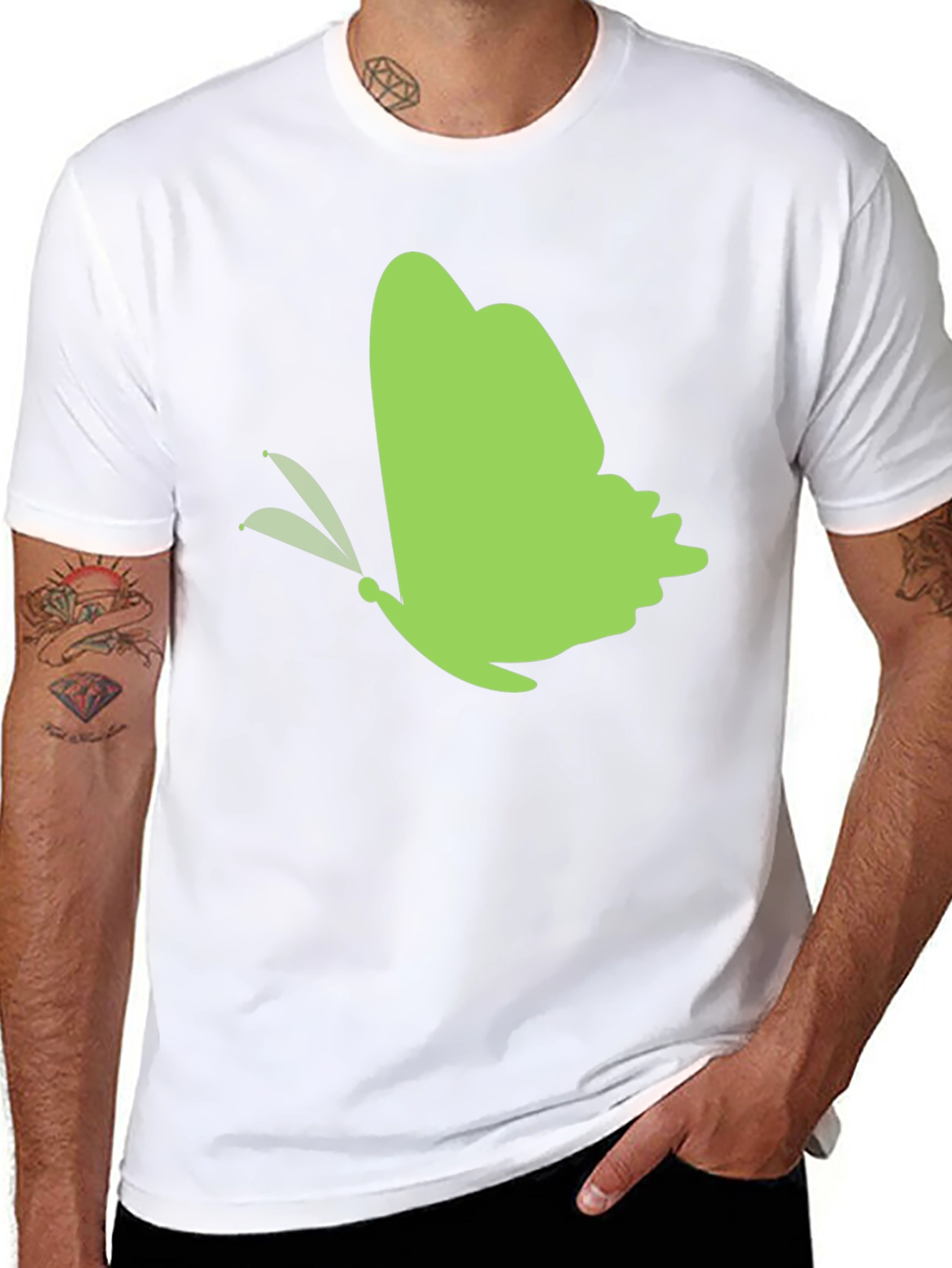 Green Butterfly Black T-Shirt
