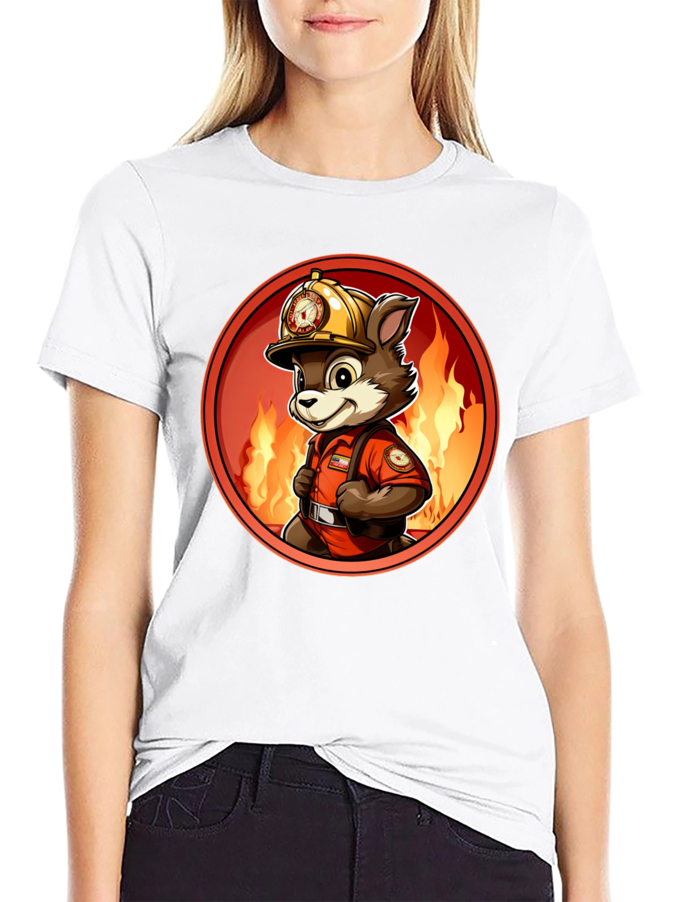 Firefighter Fox T-Shirt - Cartoon Design