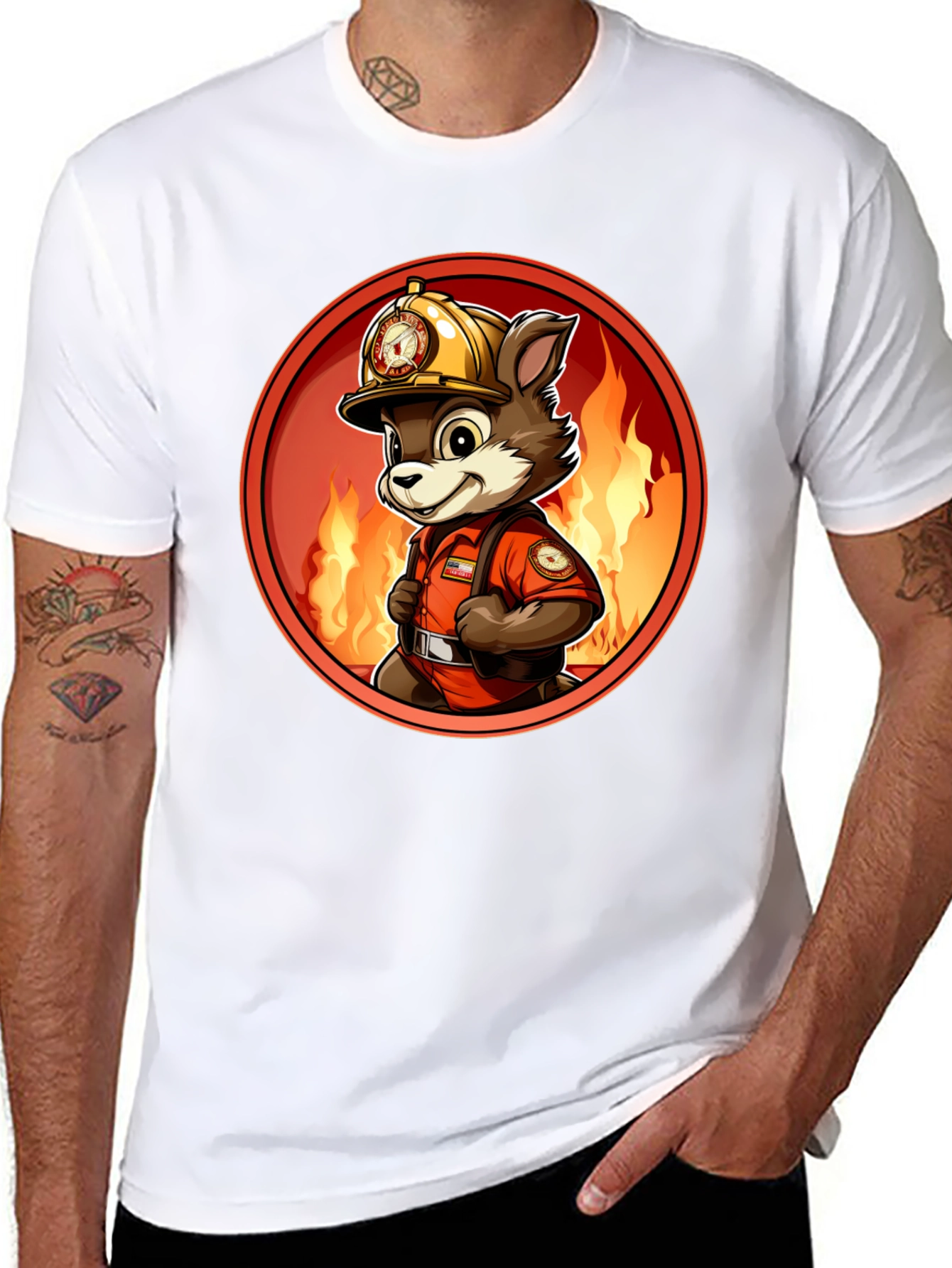 Firefighter Fox T-Shirt - Cartoon Design
