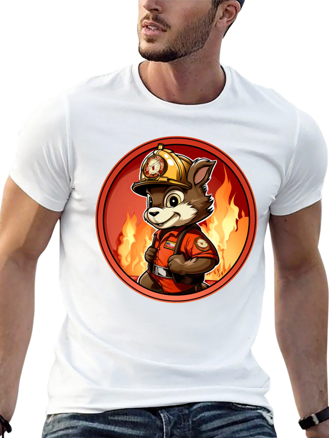 Firefighter Fox T-Shirt - Cartoon Design