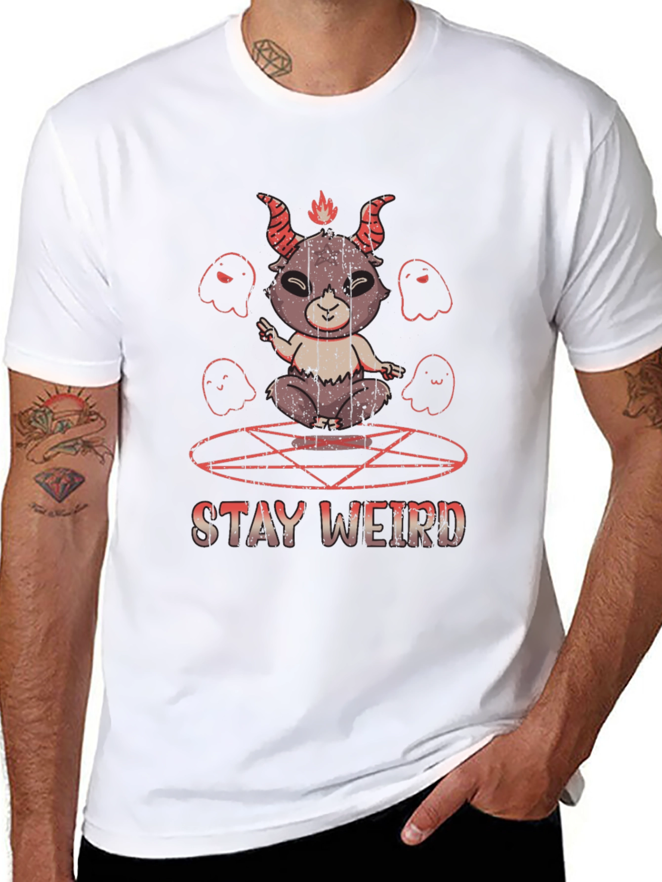 Stay Weird Graphic Tee - Baphomet Design