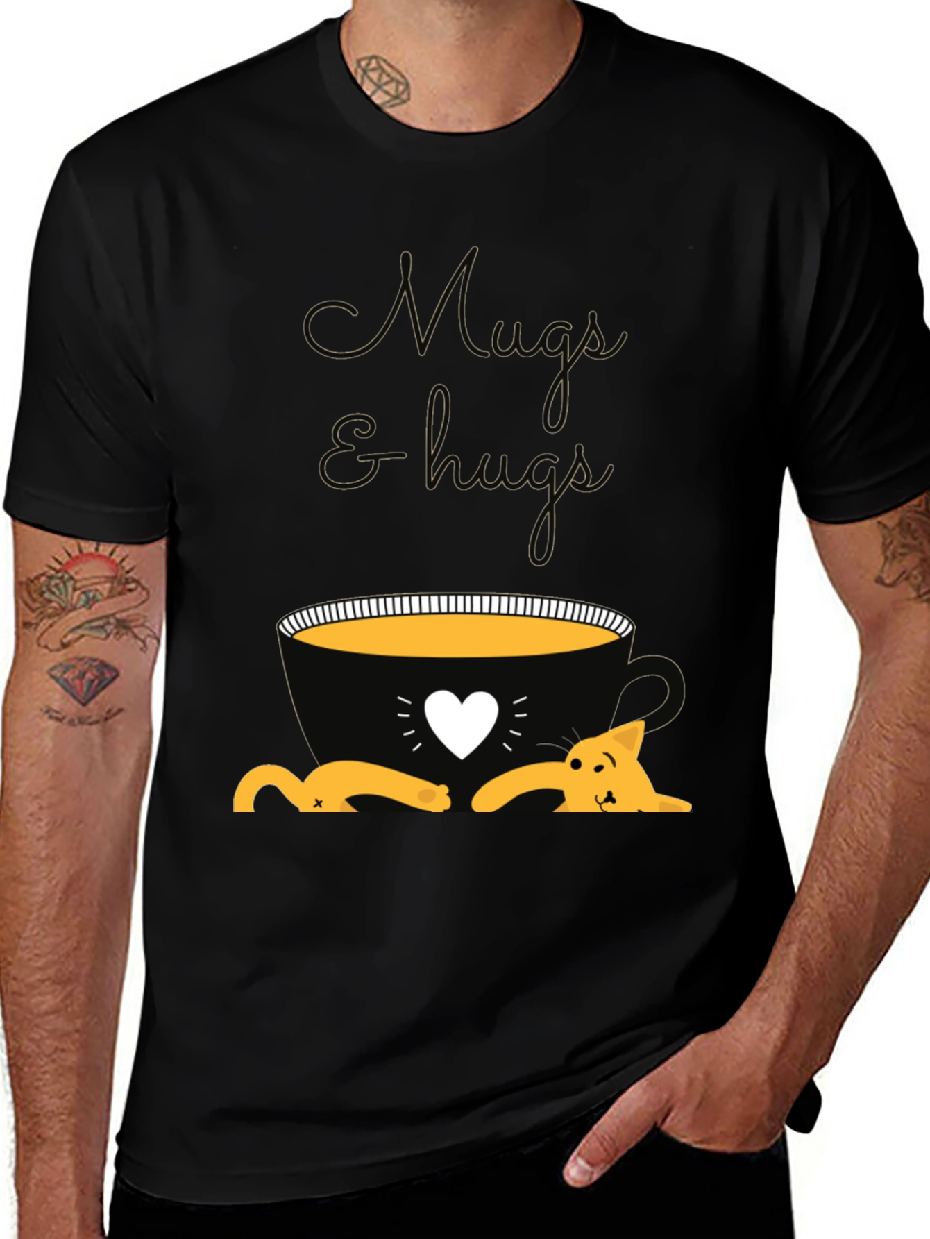 Mugs and Hugs T-Shirt - Cute Cat Lover Tee