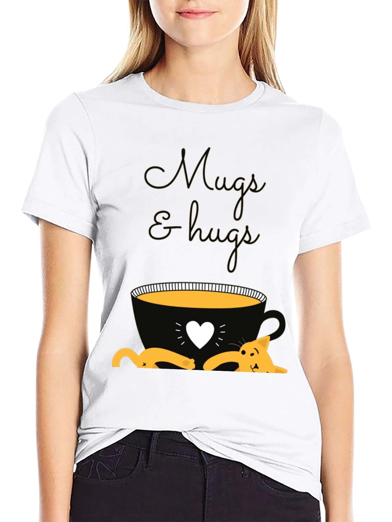 Mugs and Hugs T-Shirt - Cute Cat Lover Tee