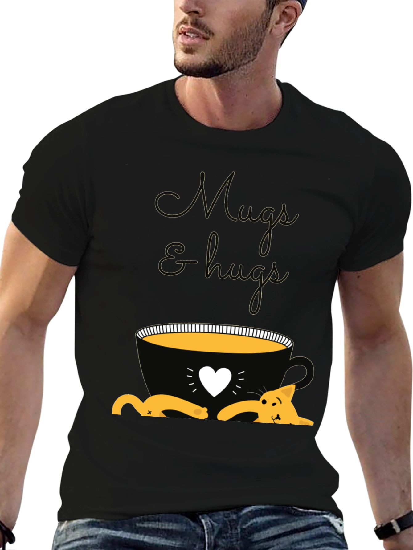 Mugs and Hugs T-Shirt - Cute Cat Lover Tee