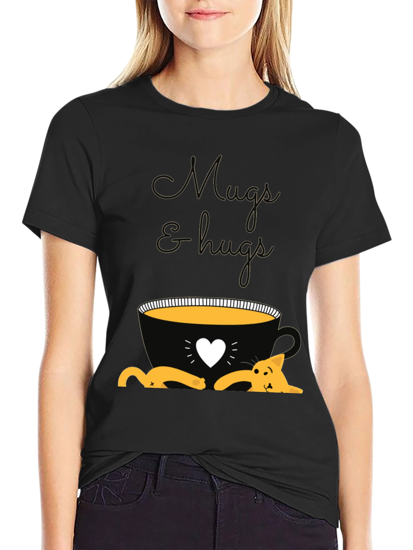 Mugs and Hugs T-Shirt - Cute Cat Lover Tee