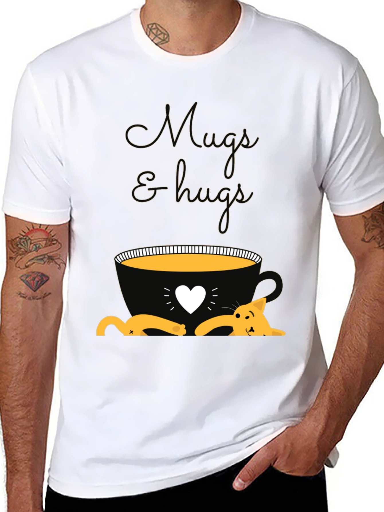 Mugs and Hugs T-Shirt - Cute Cat Lover Tee