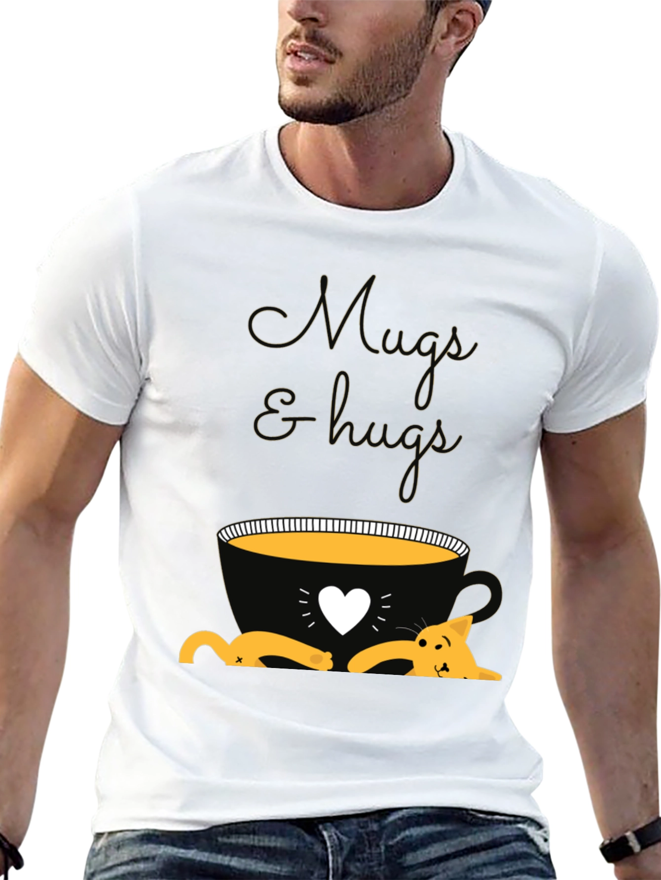 Mugs and Hugs T-Shirt - Cute Cat Lover Tee
