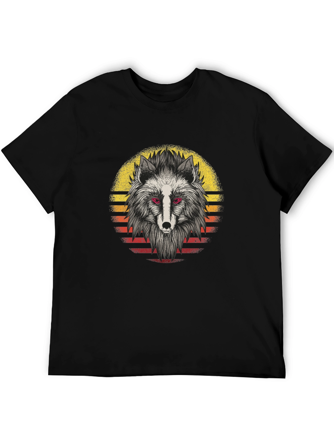 Wolf Sunset Graphic Tee - Black Cotton Shirt