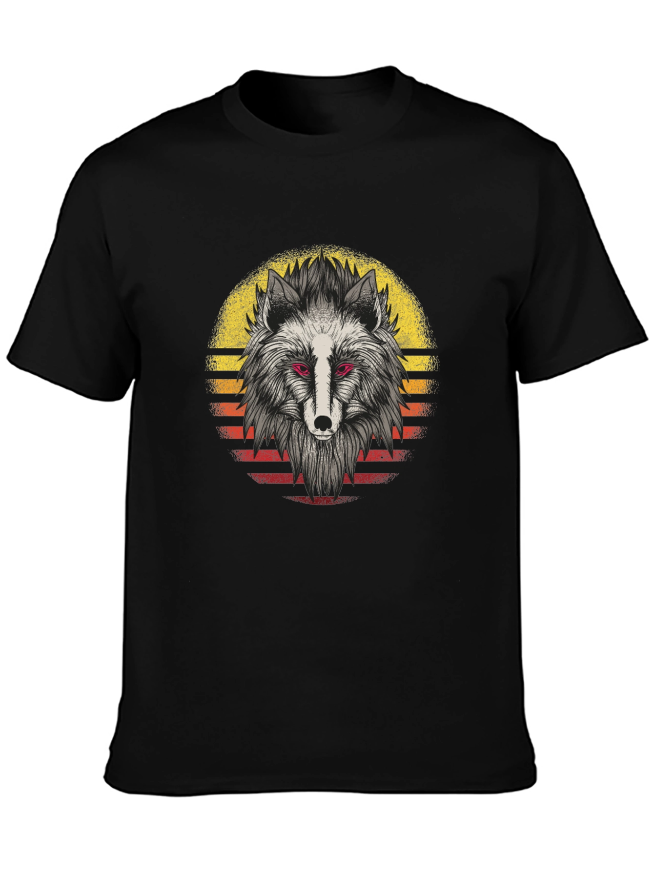 Wolf Sunset Graphic Tee - Black Cotton Shirt