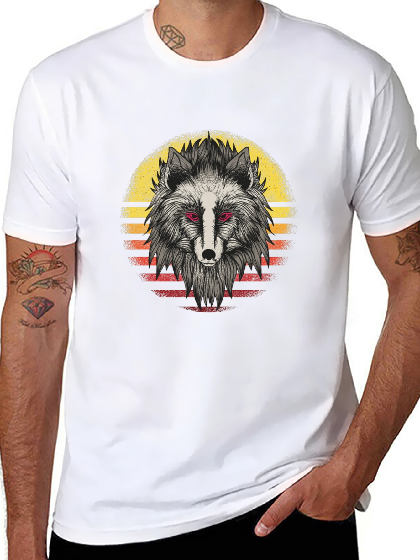 Wolf Sunset Graphic Tee - Black Cotton Shirt
