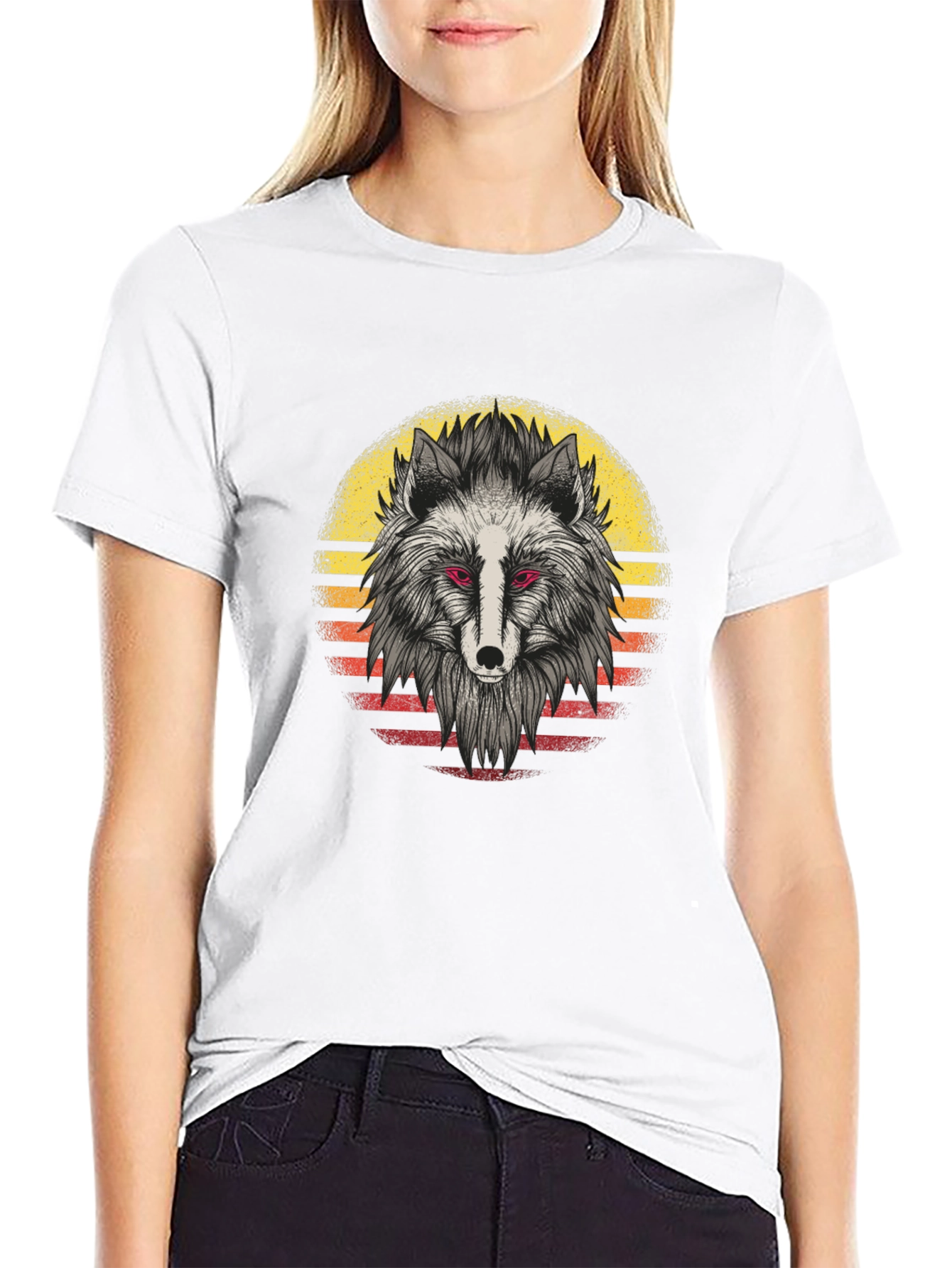 Wolf Sunset Graphic Tee - Black Cotton Shirt