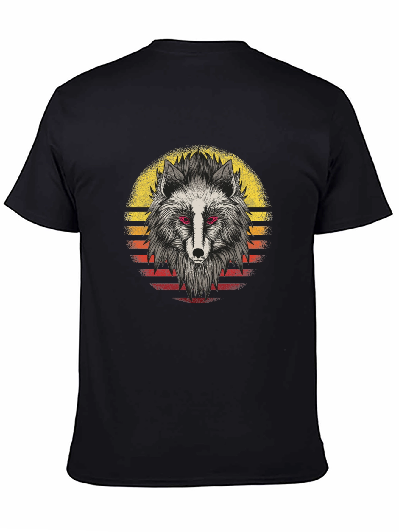 Wolf Sunset Graphic Tee - Black Cotton Shirt