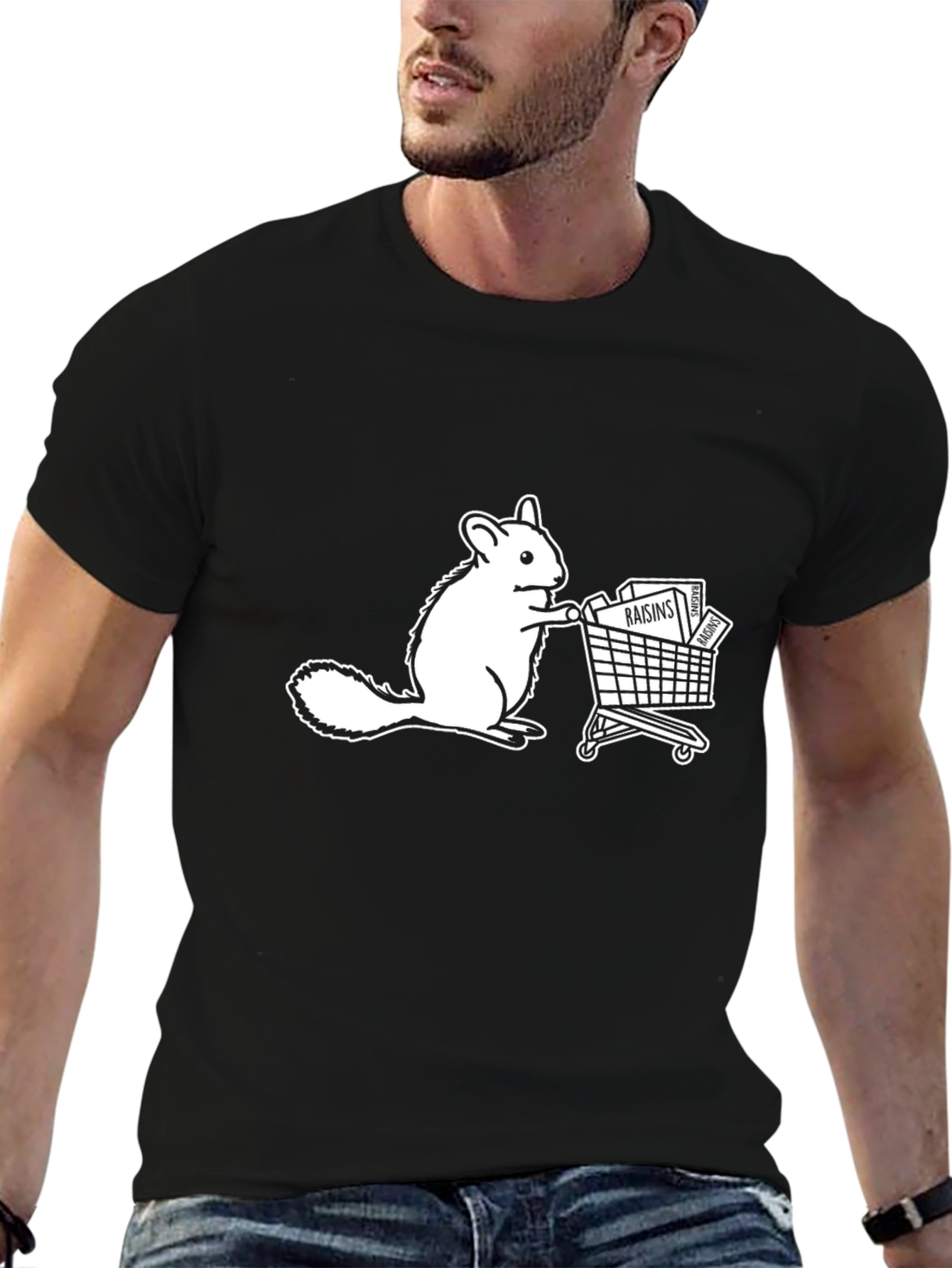 Squirrel Raisins Shopping Cart Black T-Shirt
