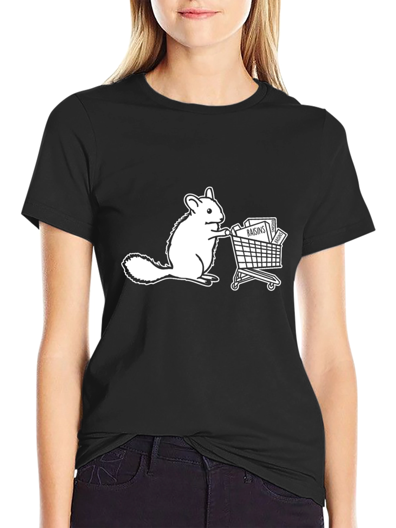 Squirrel Raisins Shopping Cart Black T-Shirt