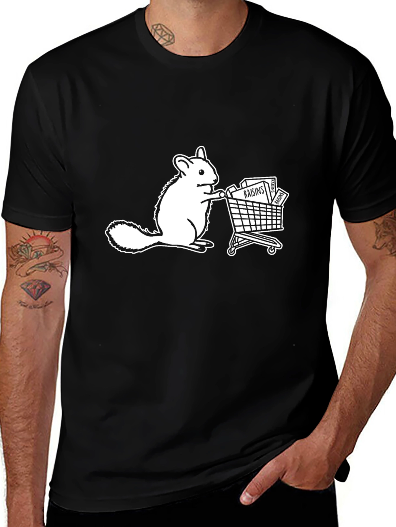 Squirrel Raisins Shopping Cart Black T-Shirt