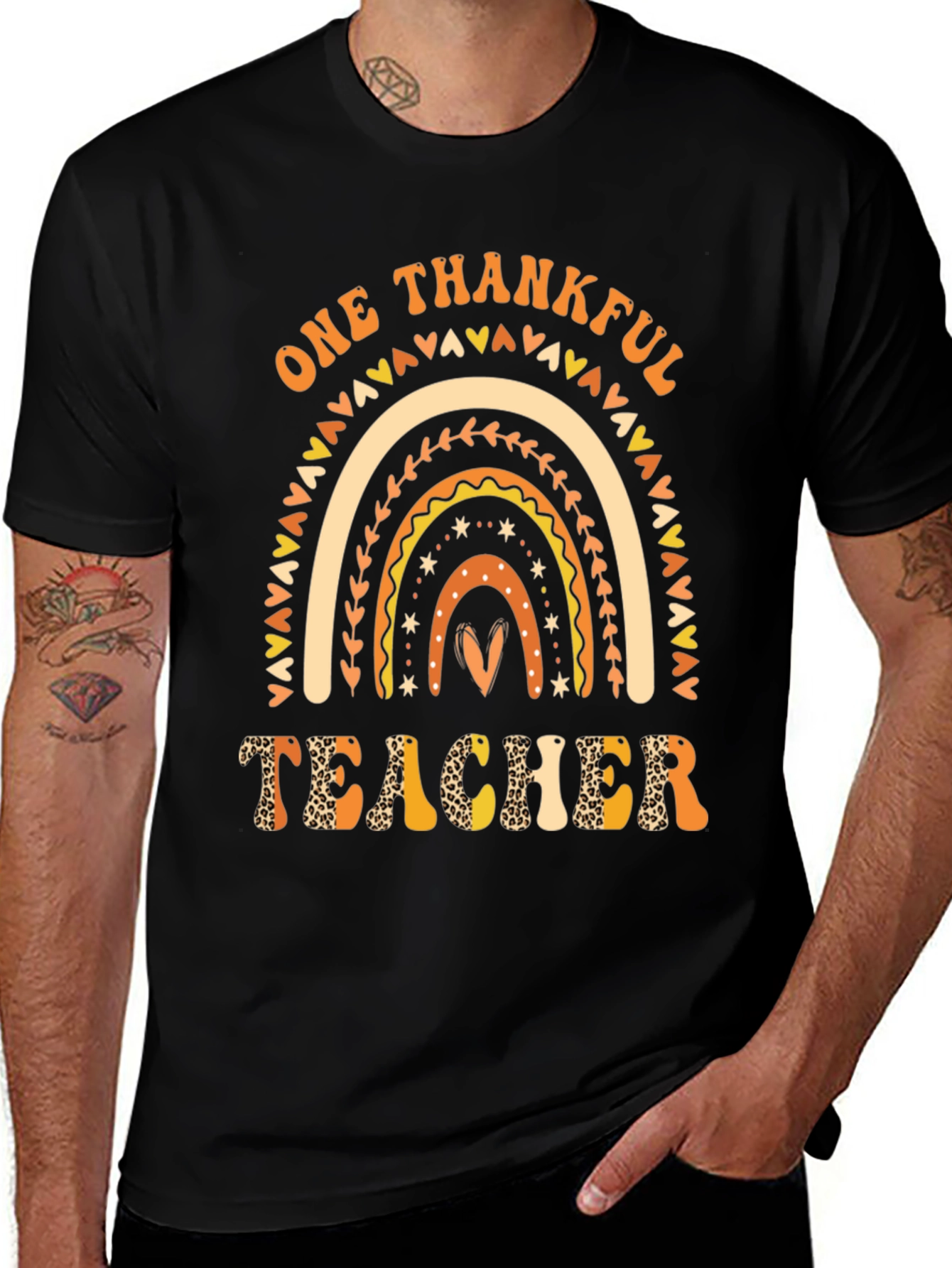 One Thankful Teacher Rainbow Graphic Tee