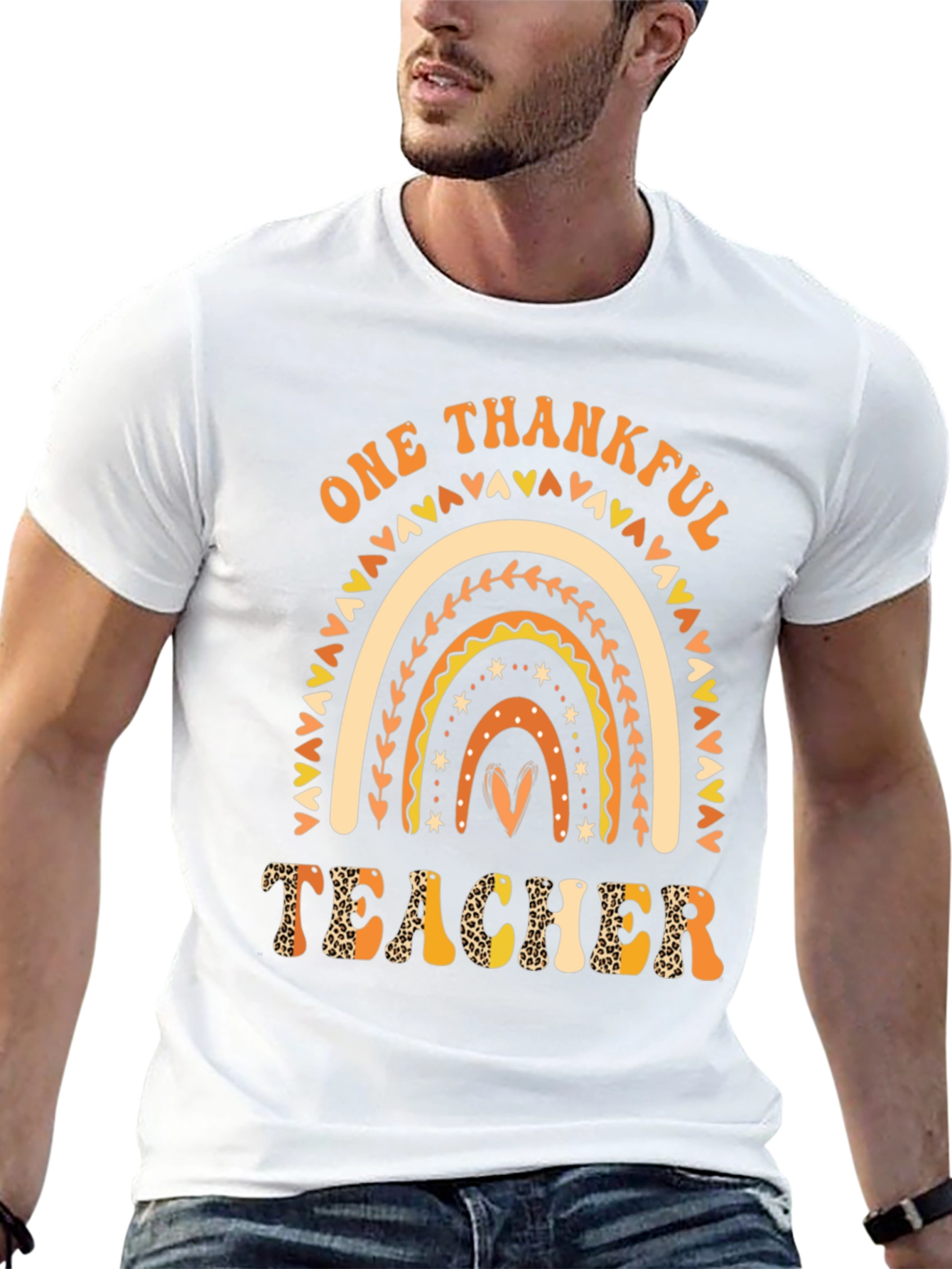 One Thankful Teacher Rainbow Graphic Tee