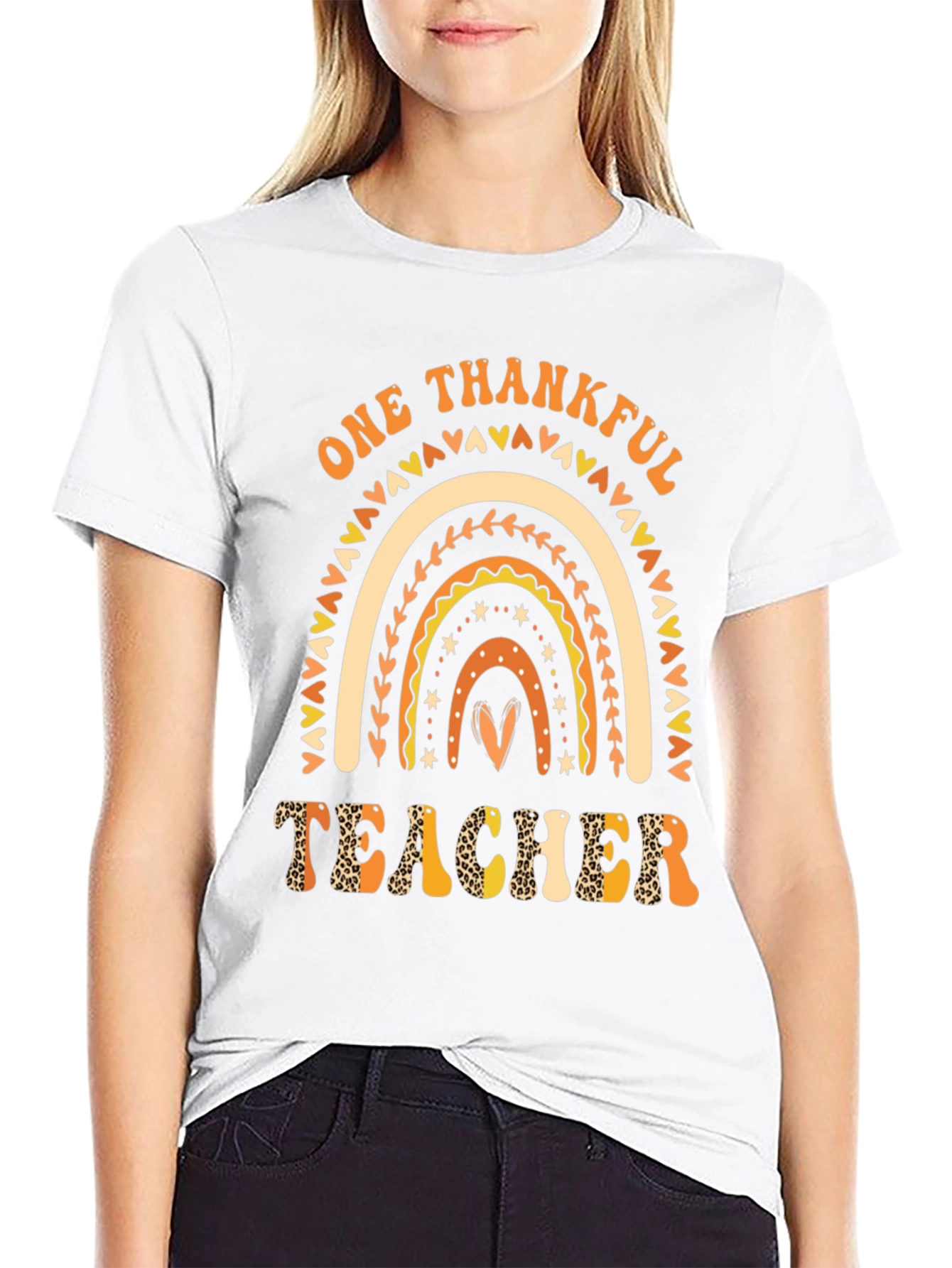 One Thankful Teacher Rainbow Graphic Tee