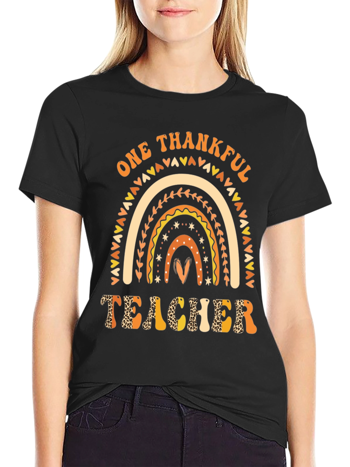 One Thankful Teacher Rainbow Graphic Tee