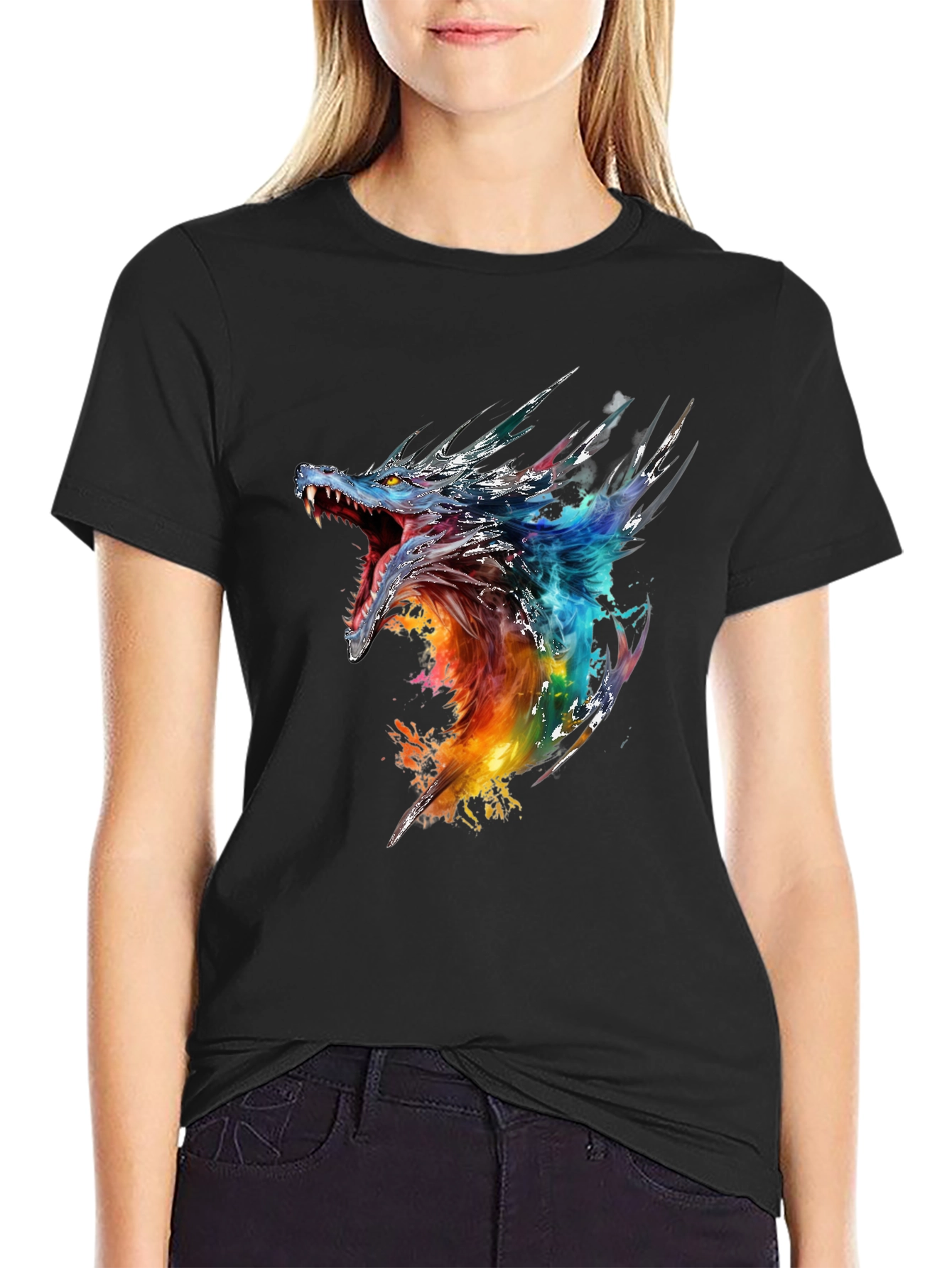 Dragon Graphic Print Black T-Shirt
