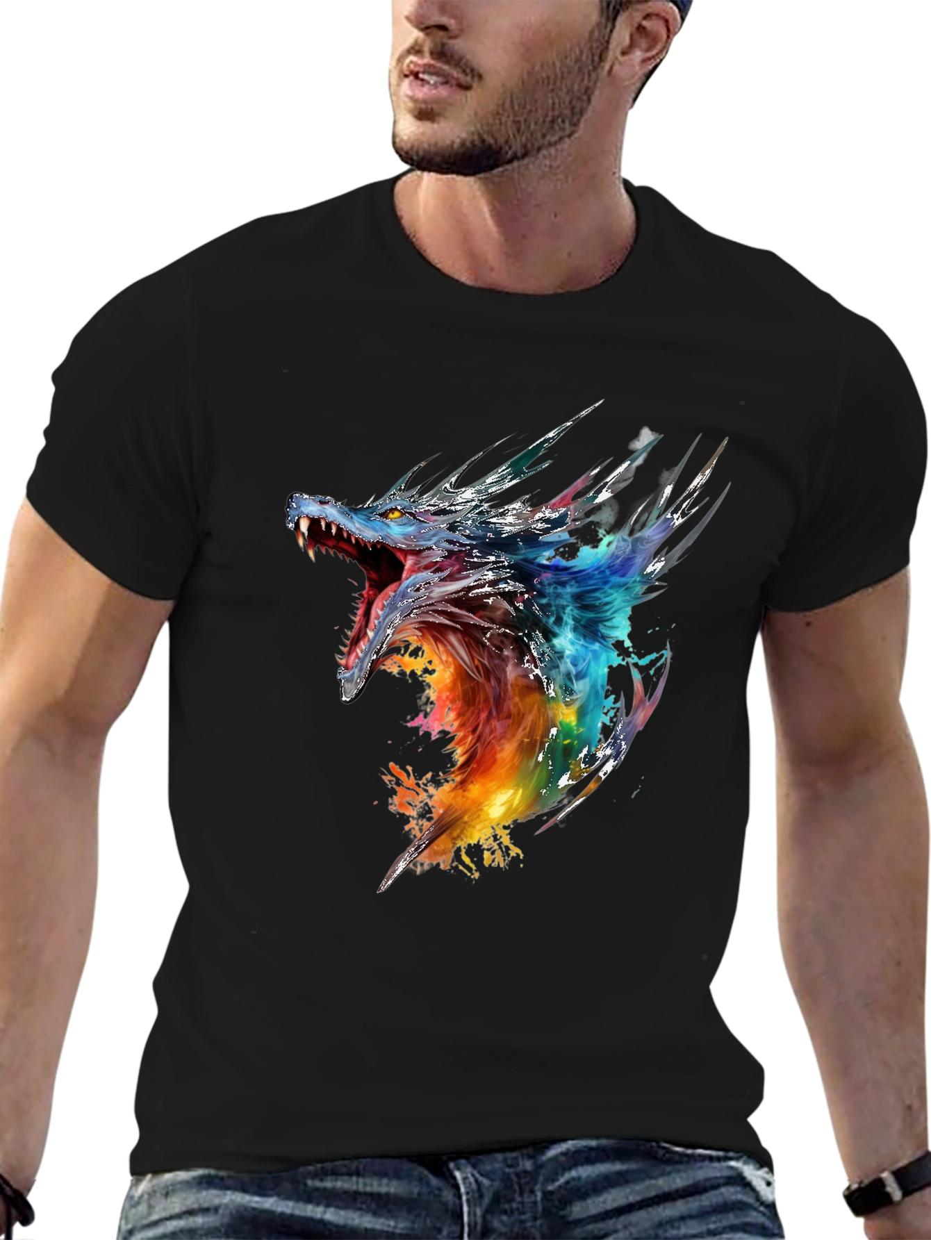 Dragon Graphic Print Black T-Shirt