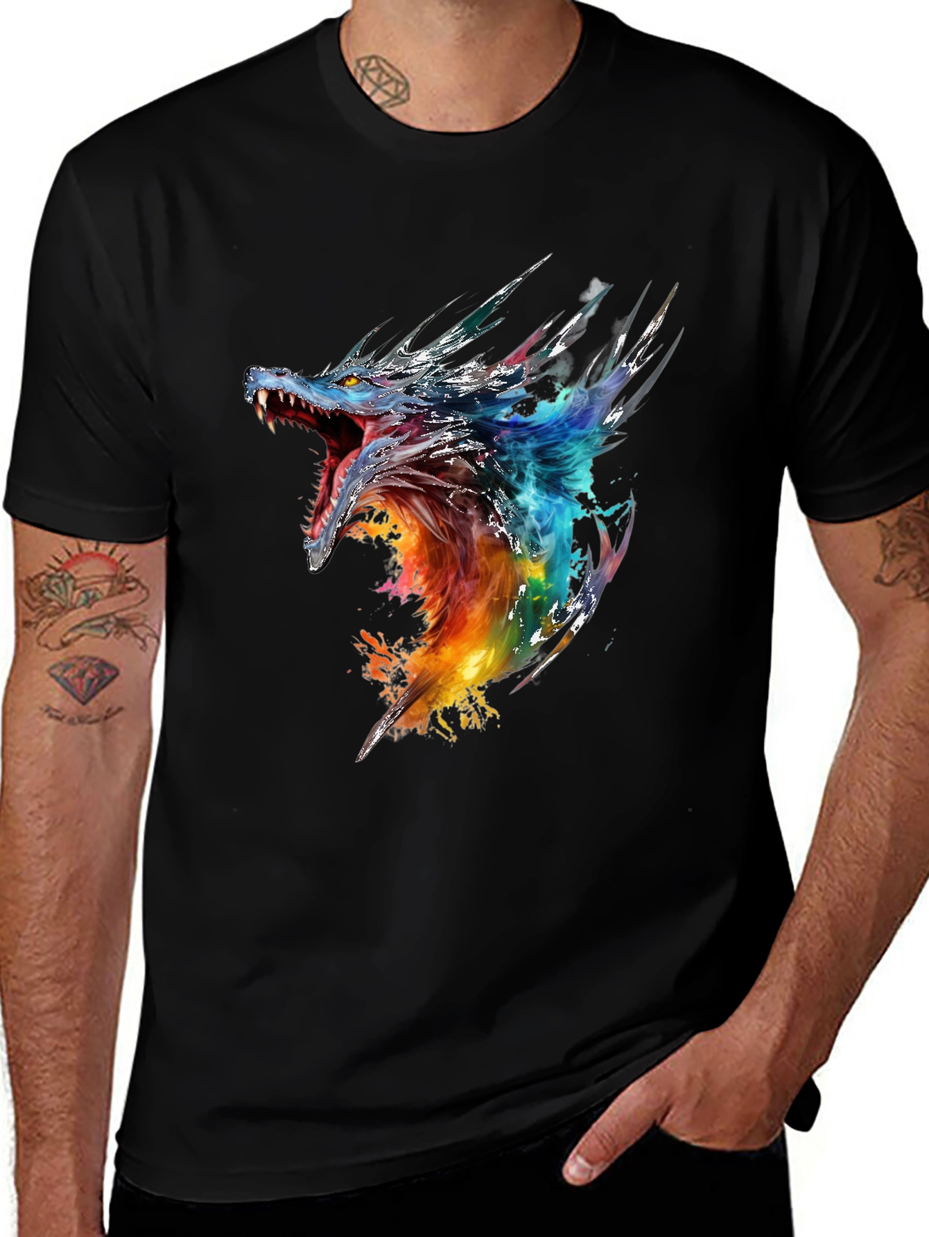Dragon Graphic Print Black T-Shirt