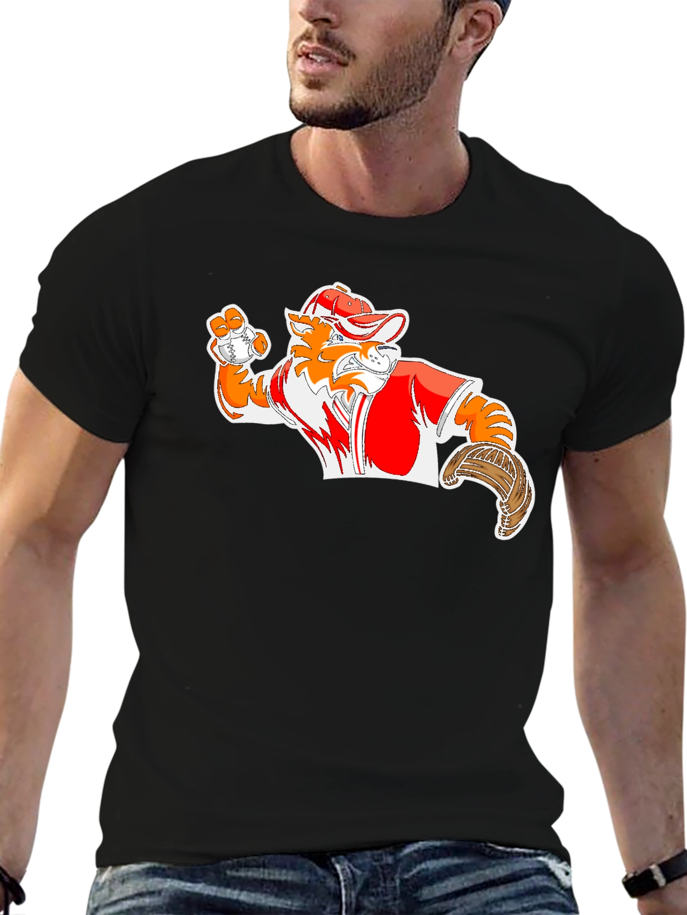 Baseball Mascot Graphic Tee - Black