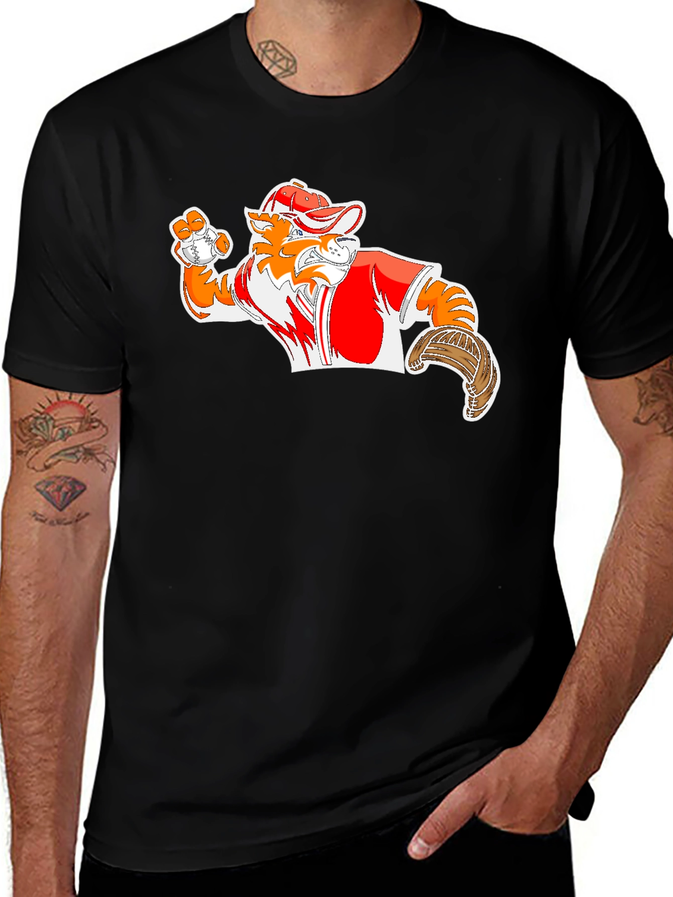 Baseball Mascot Graphic Tee - Black