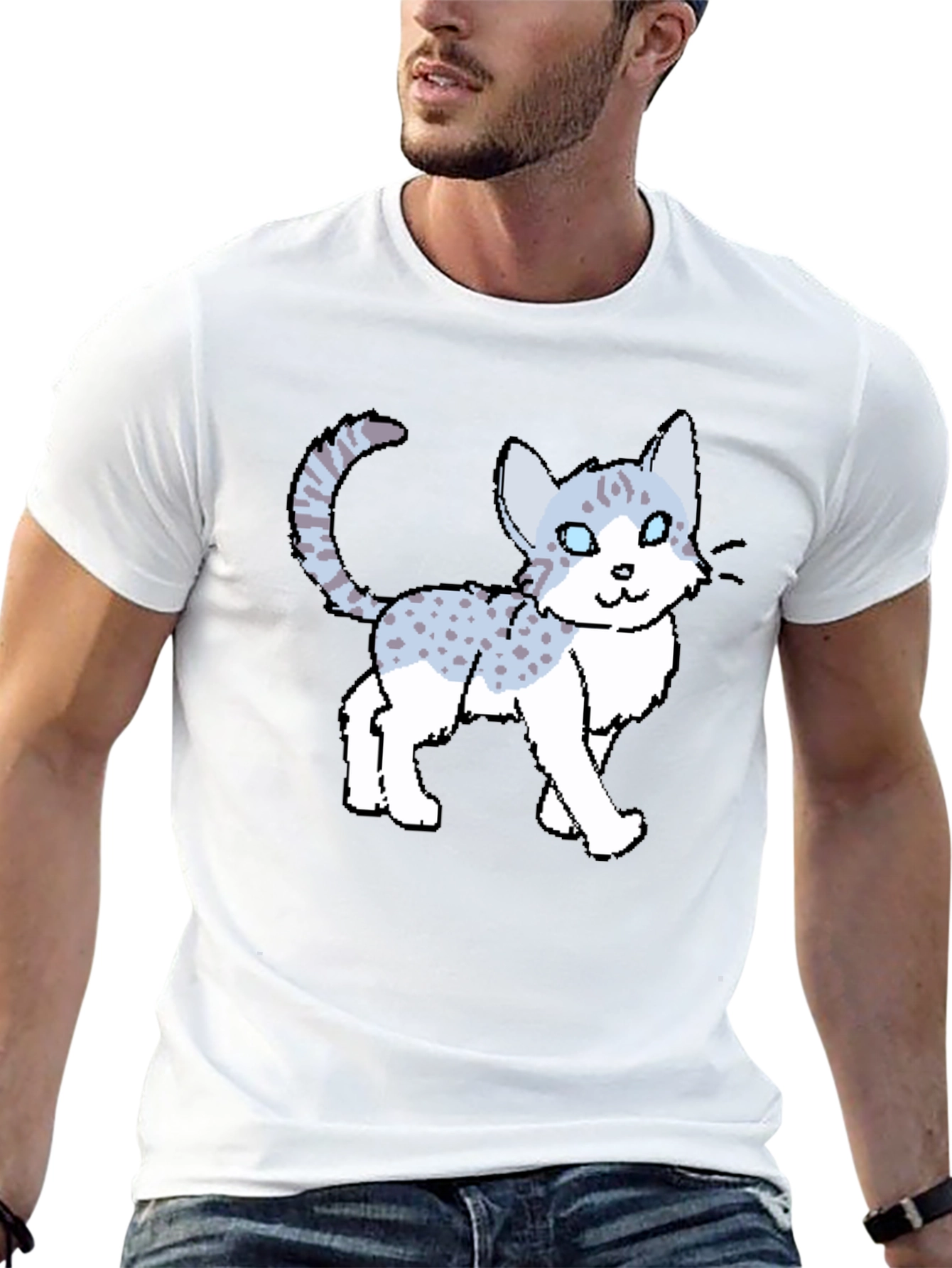 Cartoon Cat Print Black T-Shirt