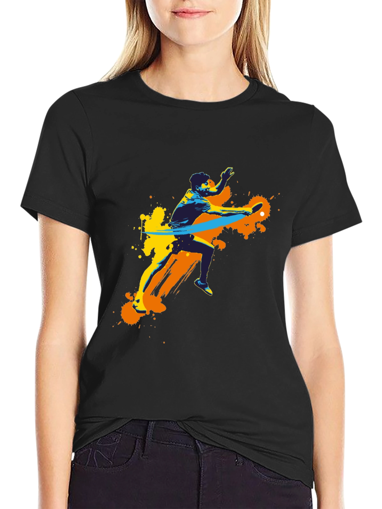 Stylish Black Tee with Table Tennis Graphic