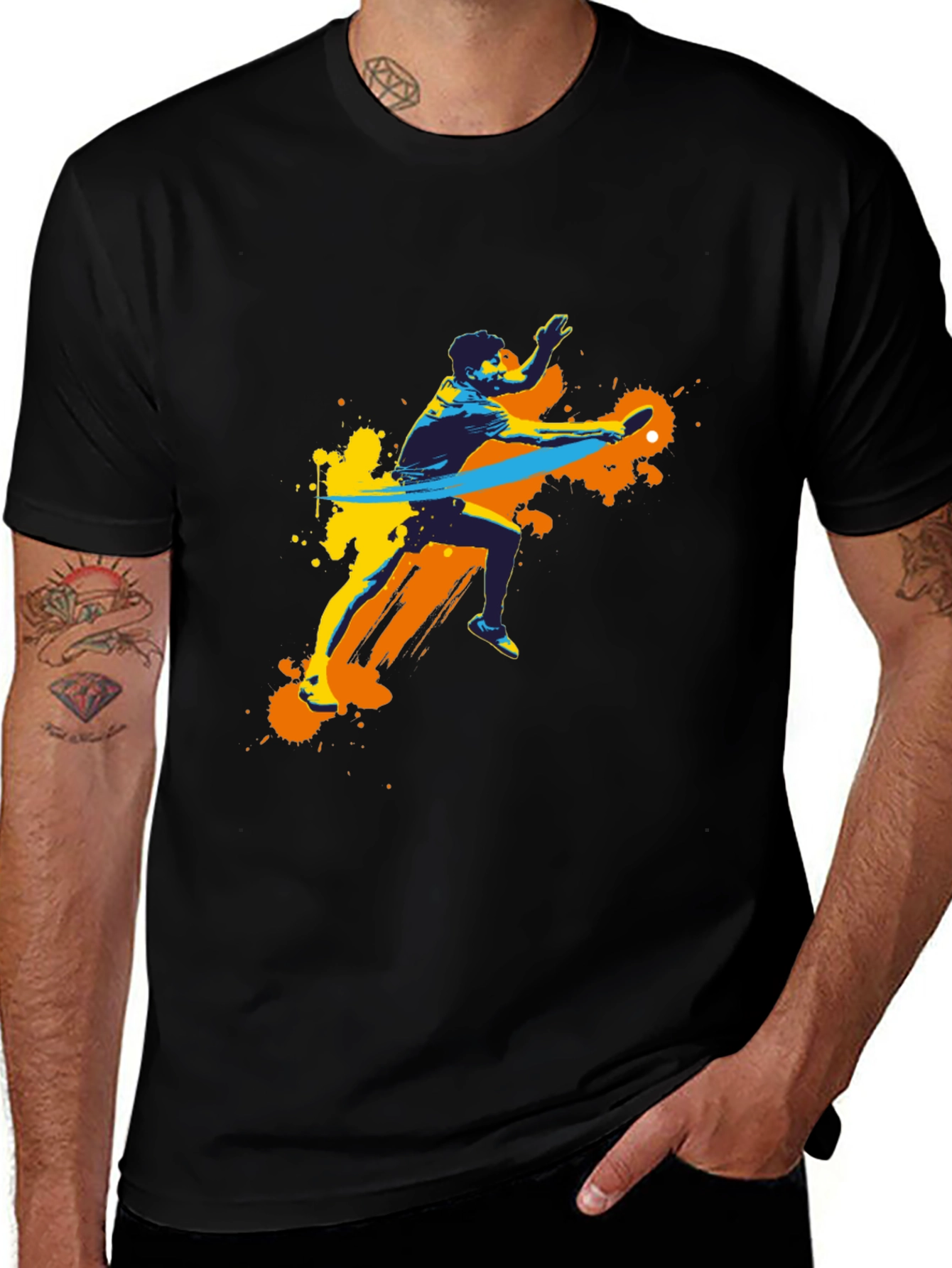 Stylish Black Tee with Table Tennis Graphic