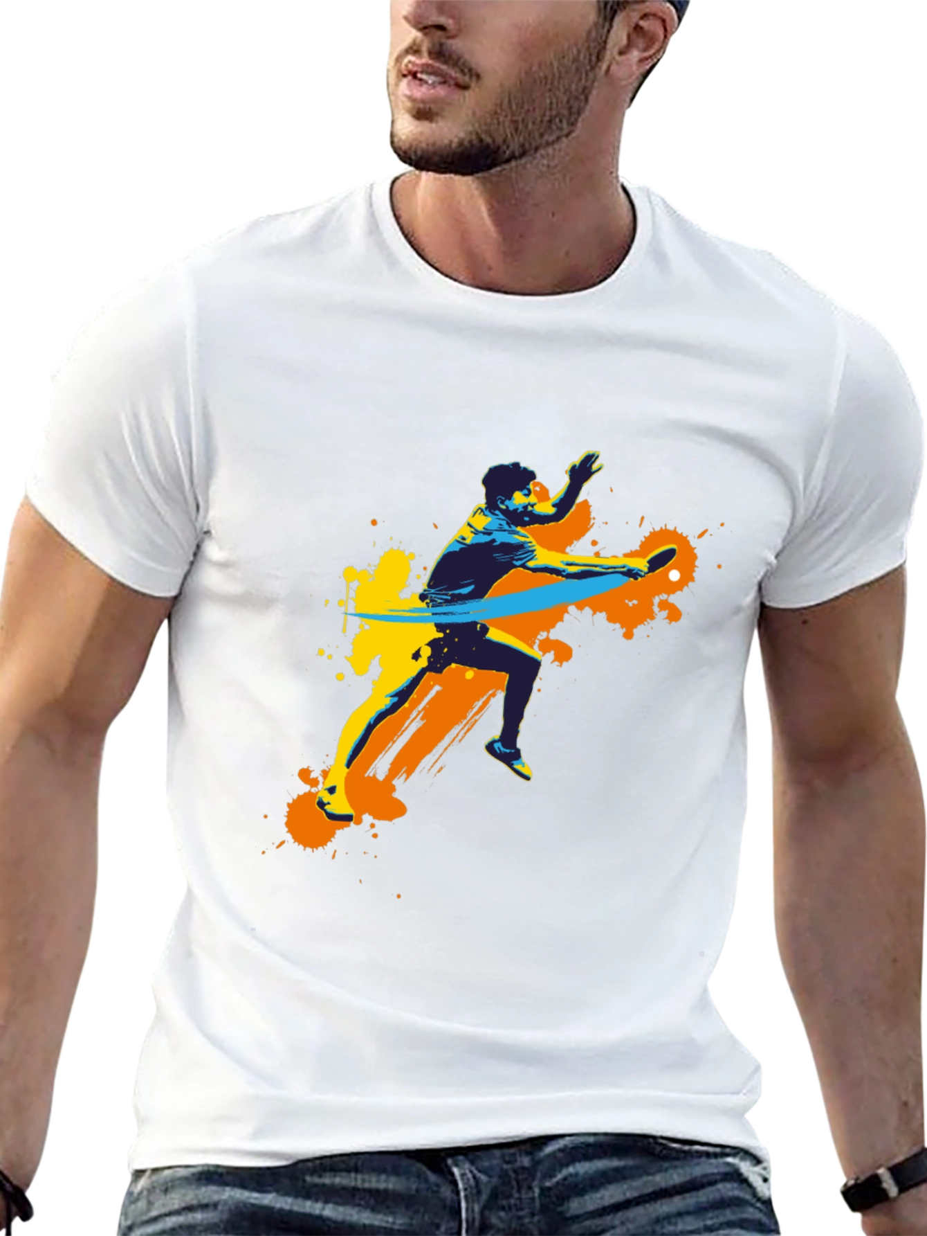 Stylish Black Tee with Table Tennis Graphic