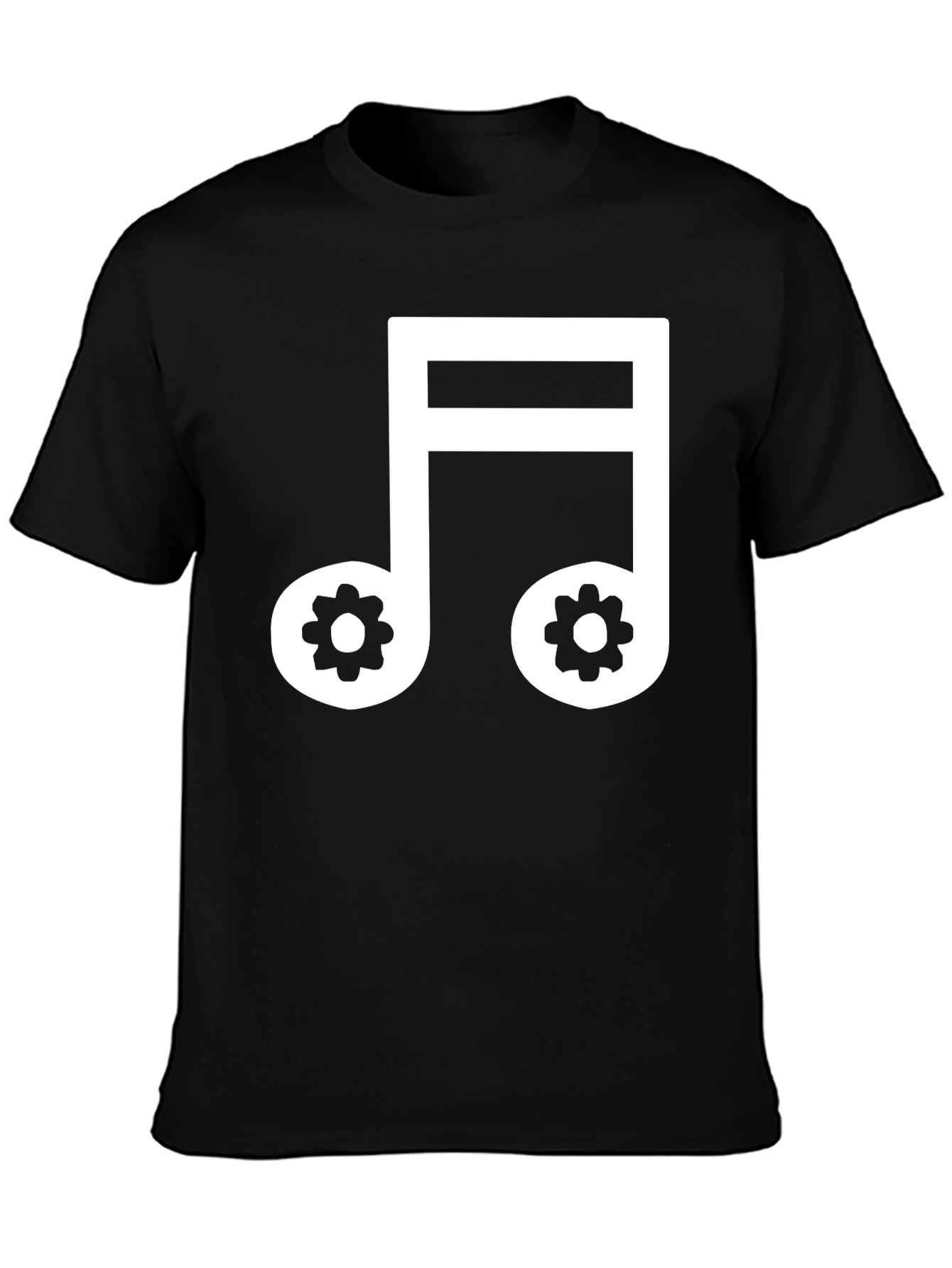 Music Note with Gear Design Black T-Shirt