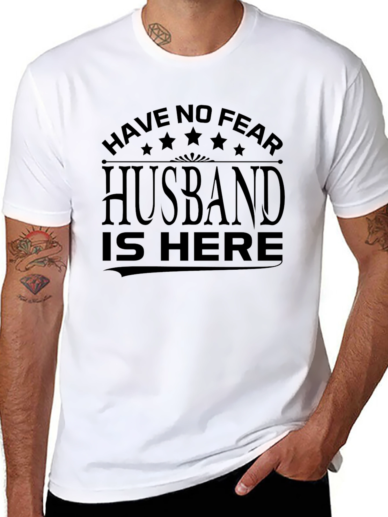 Have No Fear Husband Is Here Black Graphic Tee