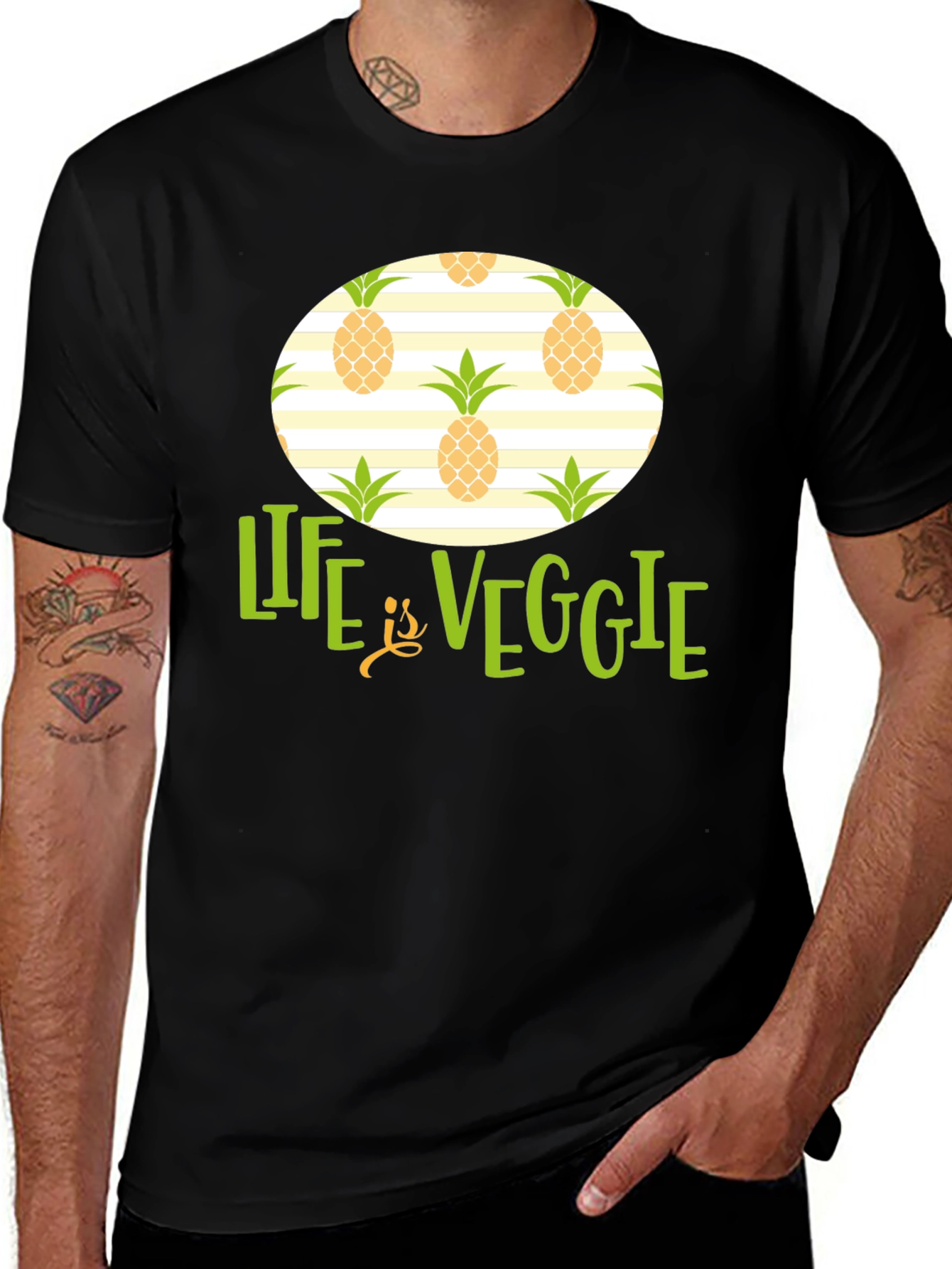 Life is Veggie Pineapple Pattern T-Shirt