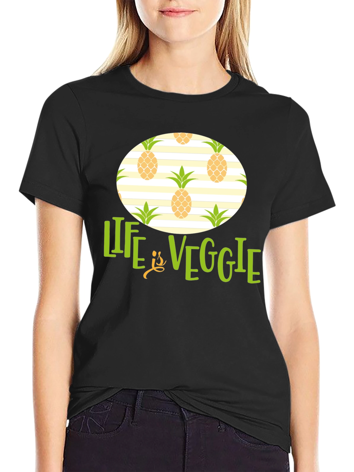 Life is Veggie Pineapple Pattern T-Shirt