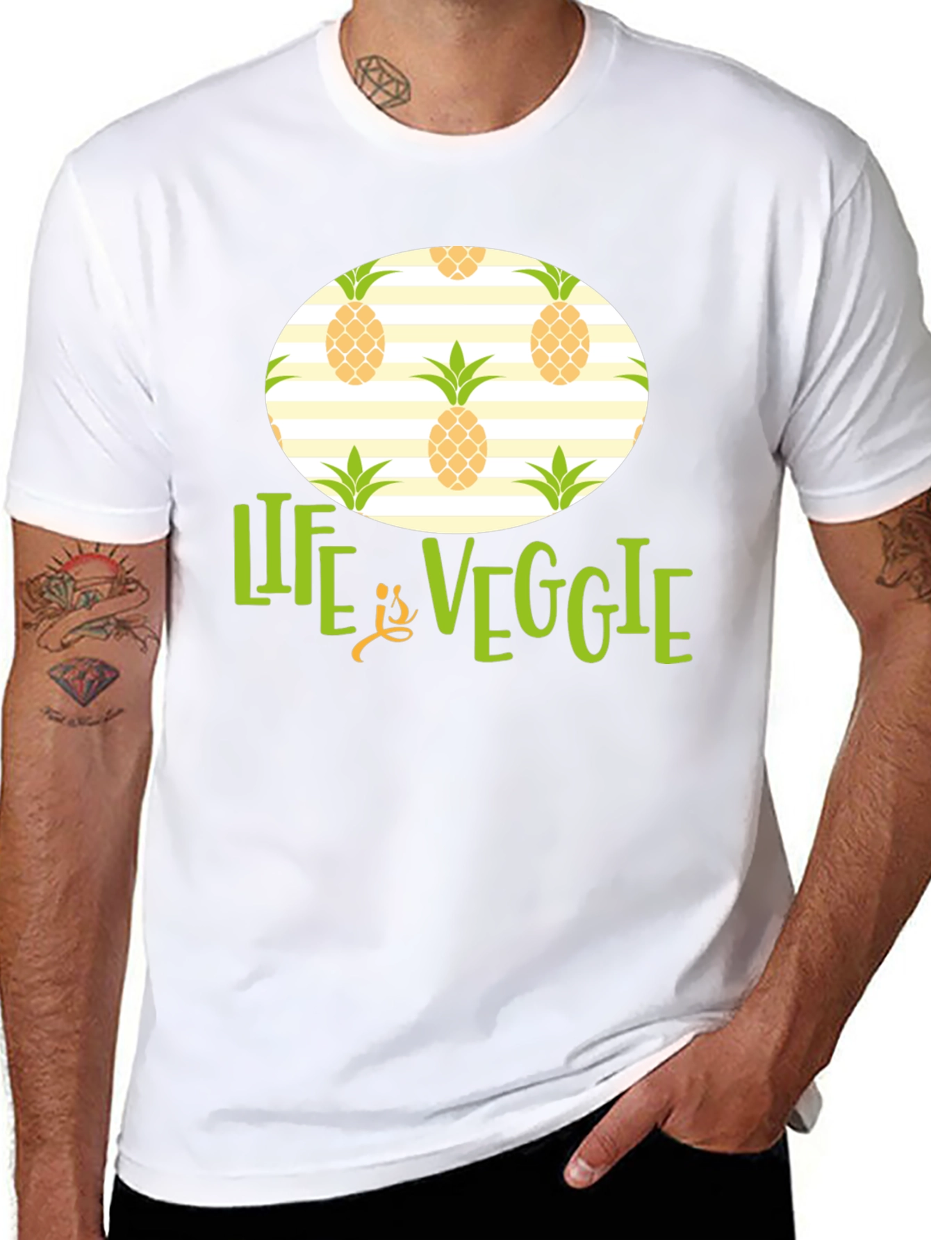 Life is Veggie Pineapple Pattern T-Shirt