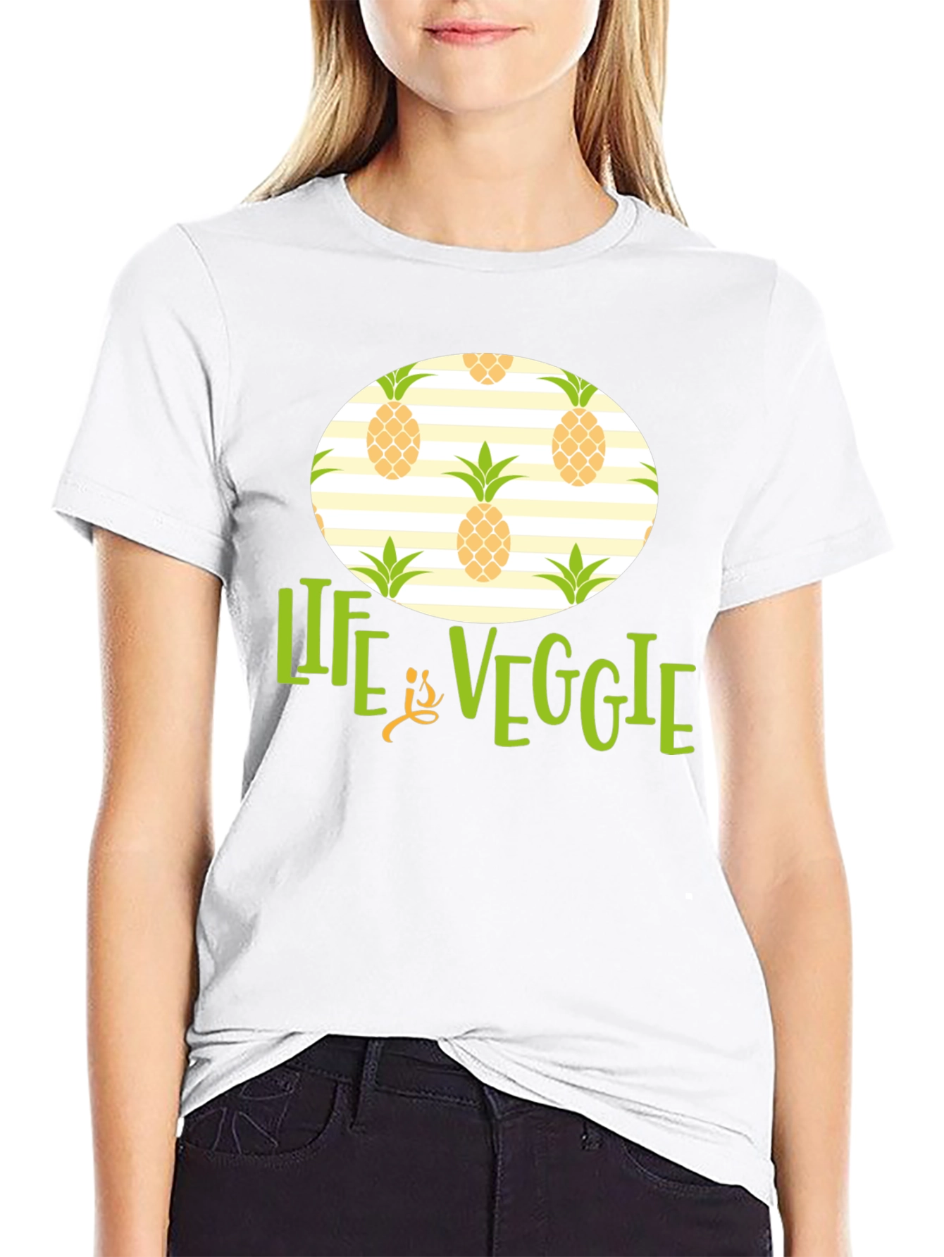 Life is Veggie Pineapple Pattern T-Shirt