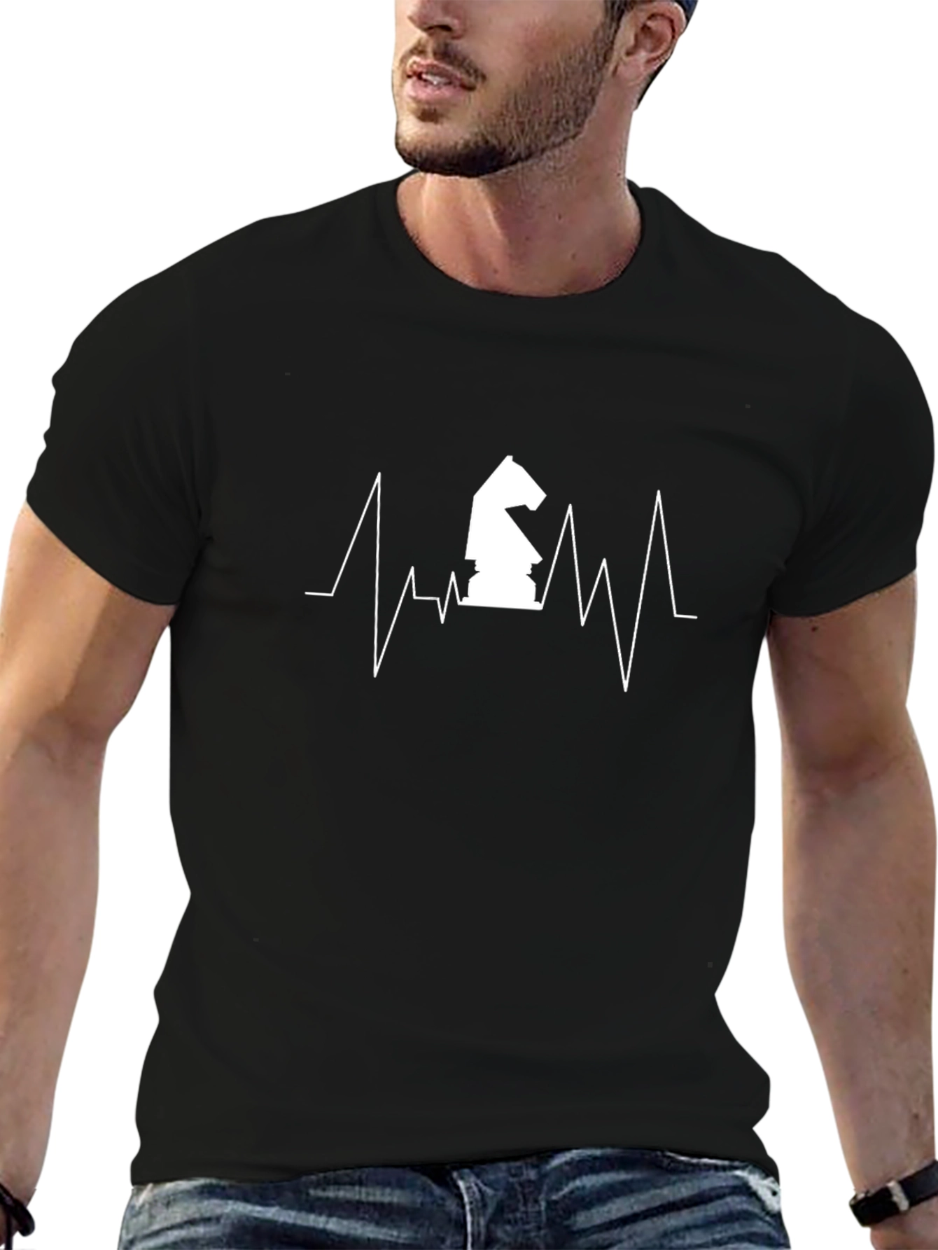 Chess Knight Heartbeat Graphic Tee - Black