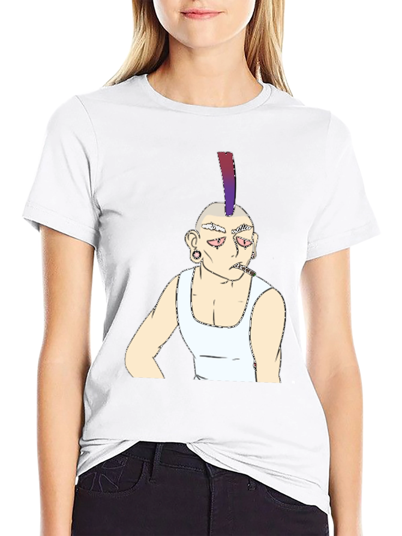 Punk Cartoon Graphic Print Black T-Shirt