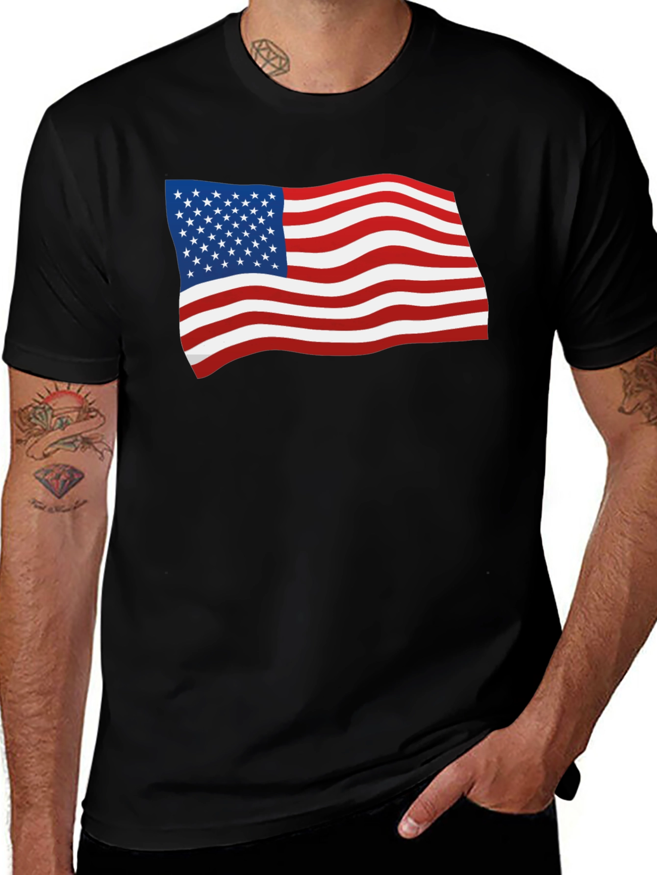 American Flag Graphic Print Black T-Shirt