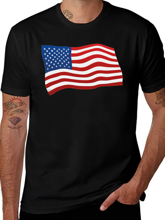 American Flag Graphic Print Black T-Shirt