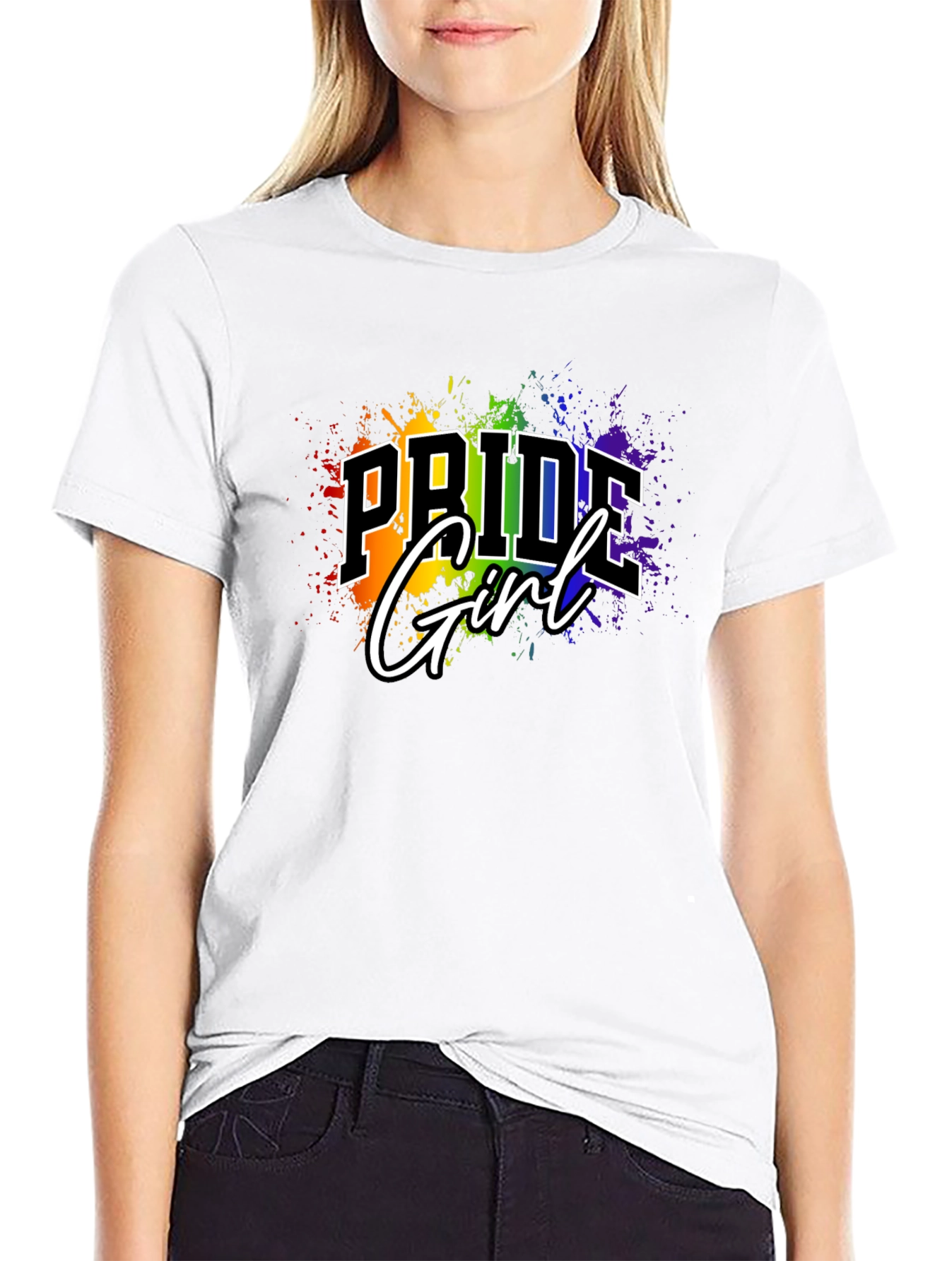 Pride Girl T-Shirt - Rainbow Splash Design