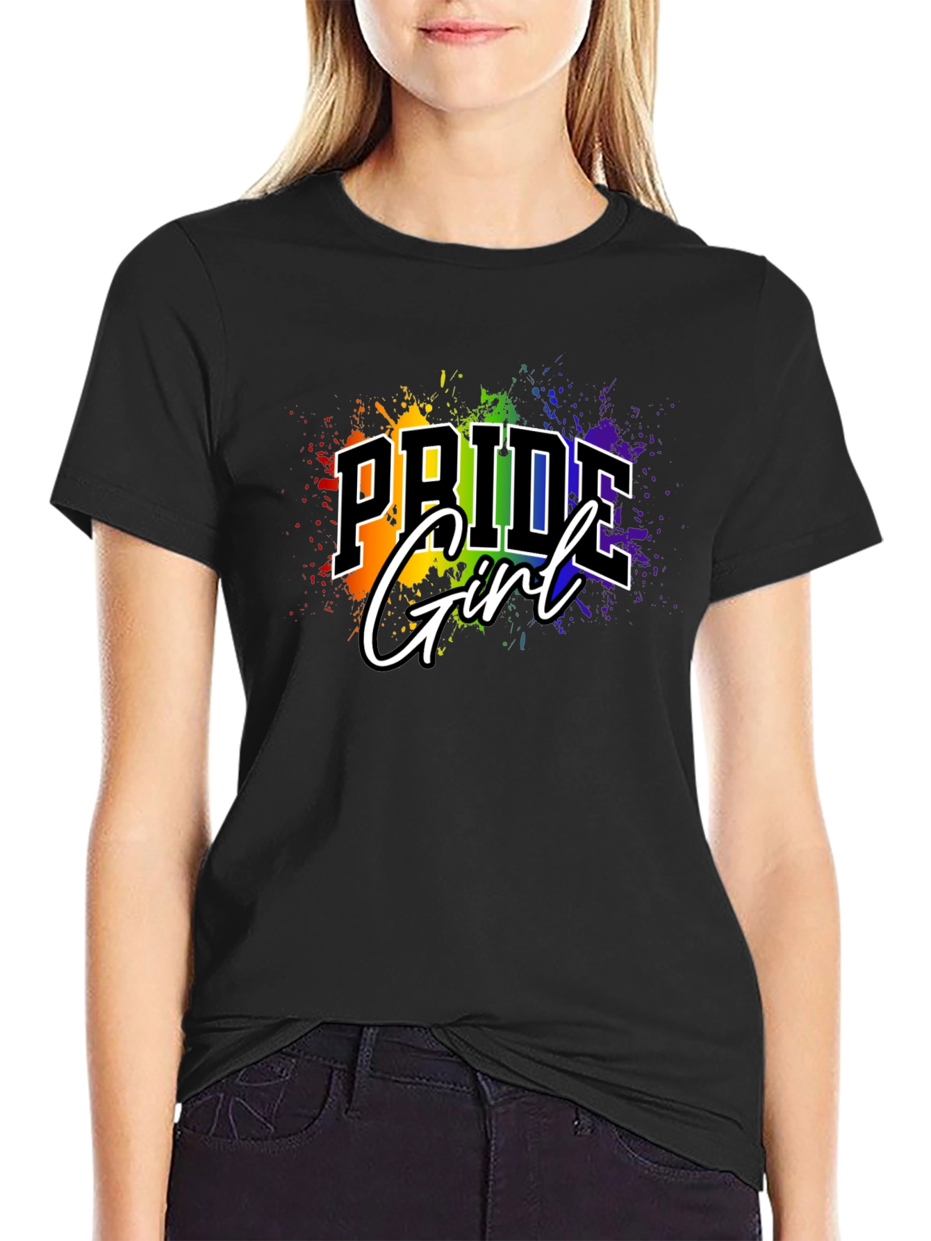 Pride Girl T-Shirt - Rainbow Splash Design