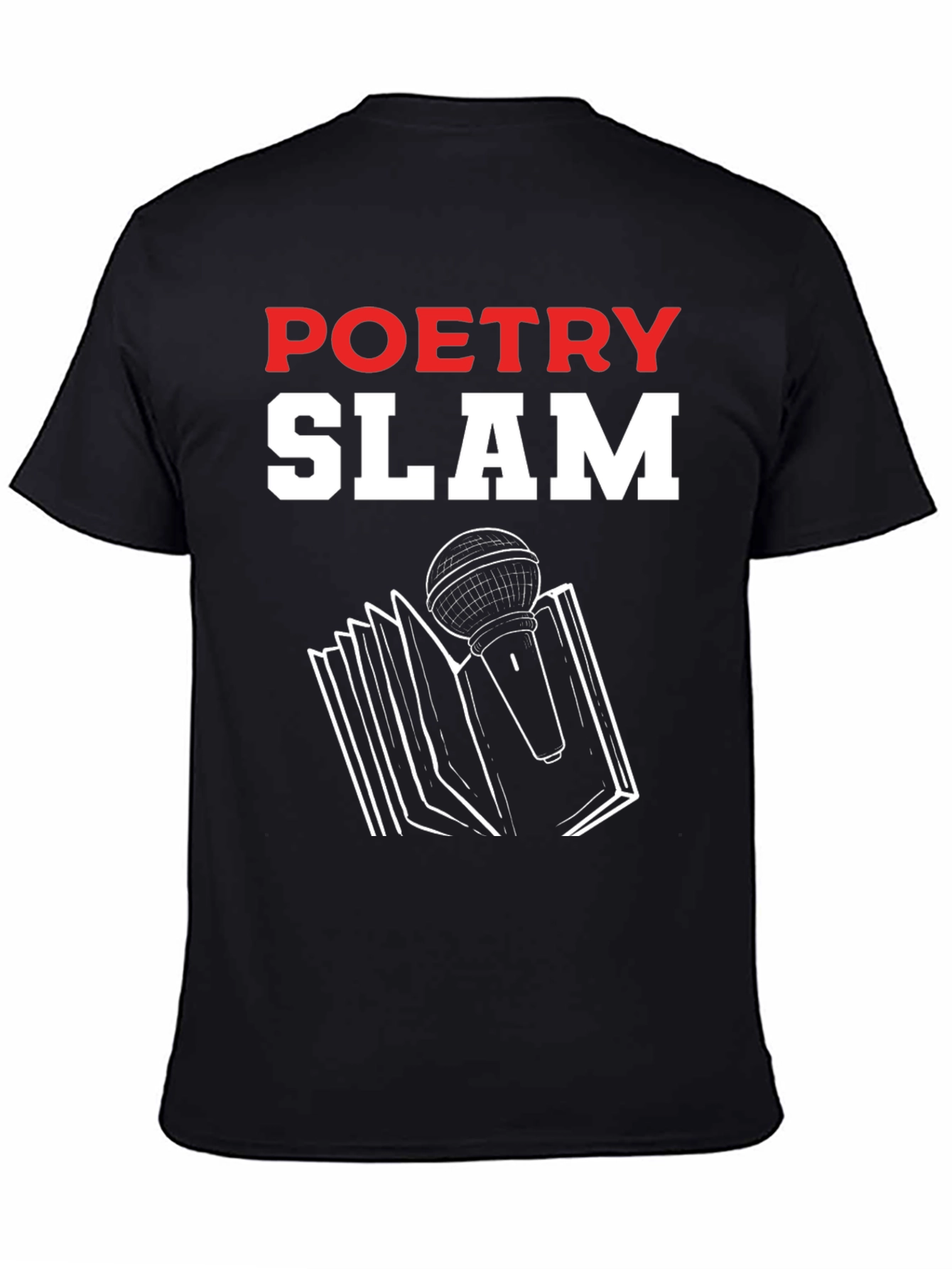 Poetry Slam Graphic T-Shirt - Book & Microphone Design