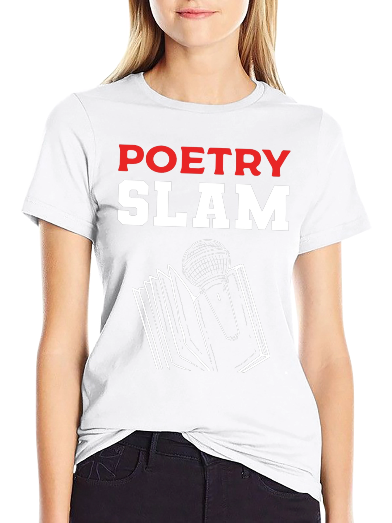 Poetry Slam Graphic T-Shirt - Book & Microphone Design
