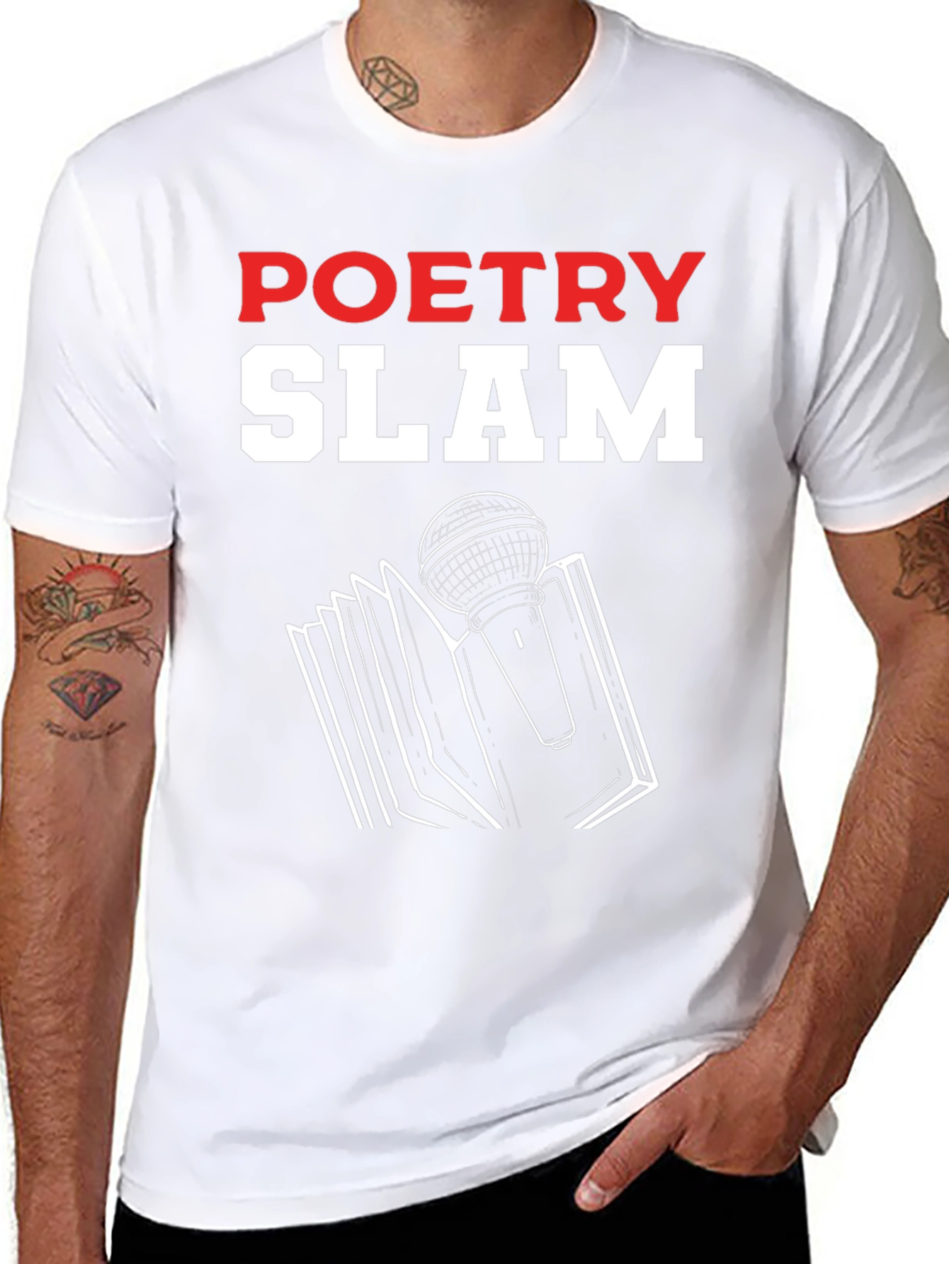 Poetry Slam Graphic T-Shirt - Book & Microphone Design