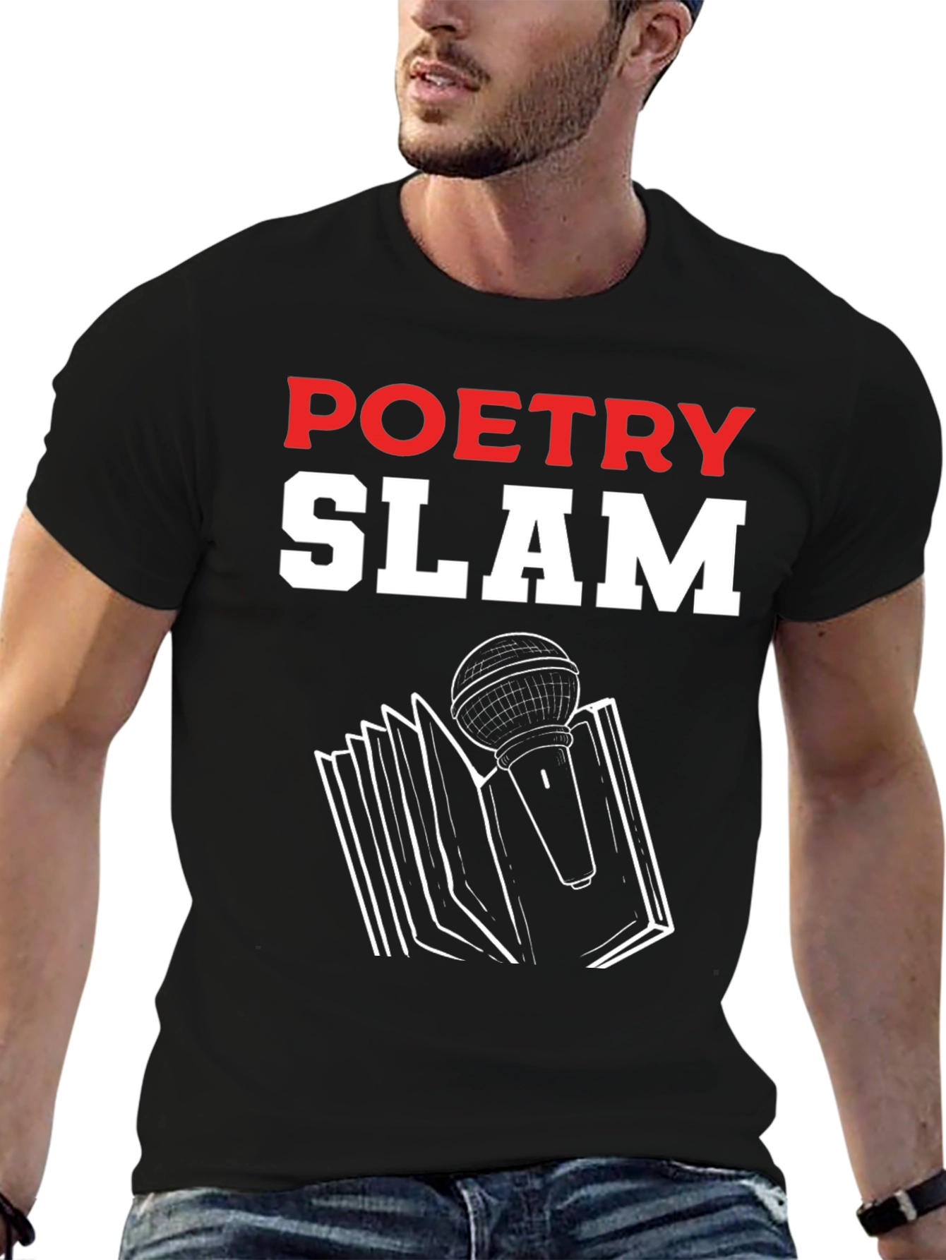 Poetry Slam Graphic T-Shirt - Book & Microphone Design