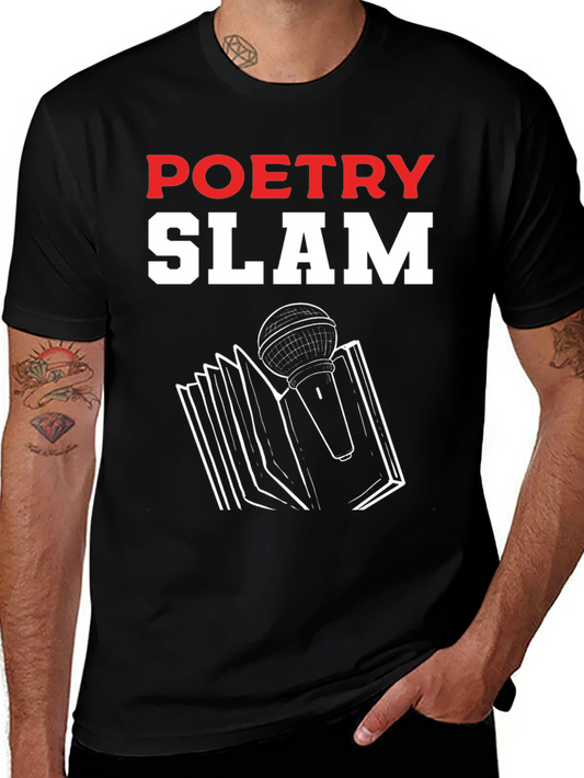 Poetry Slam Graphic T-Shirt - Book & Microphone Design
